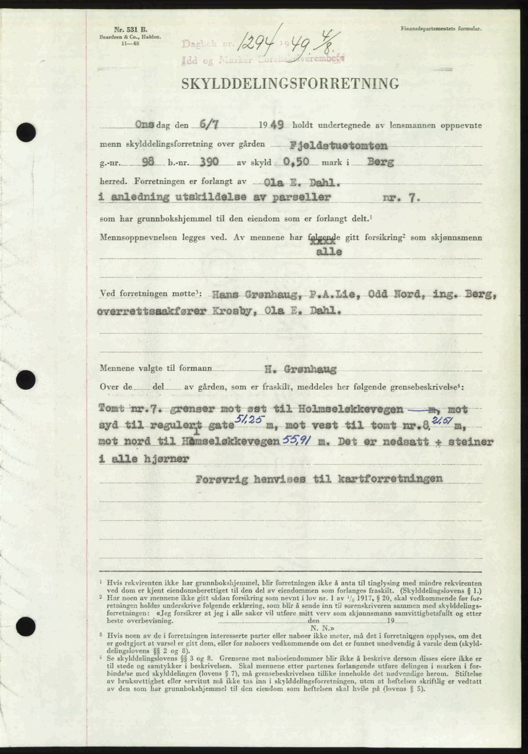 Idd og Marker sorenskriveri, SAO/A-10283/G/Gb/Gbb/L0012: Pantebok nr. A12, 1949-1949, Dagboknr: 1294/1949