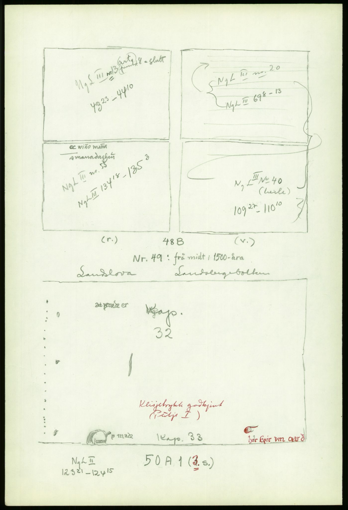 Riksarkivet, AV/RA-S-1577/E/Eb/L0597: Utgivelse av gammelnorske membranfragmenter ved førstearkivar Thorsten Eken, s. 199