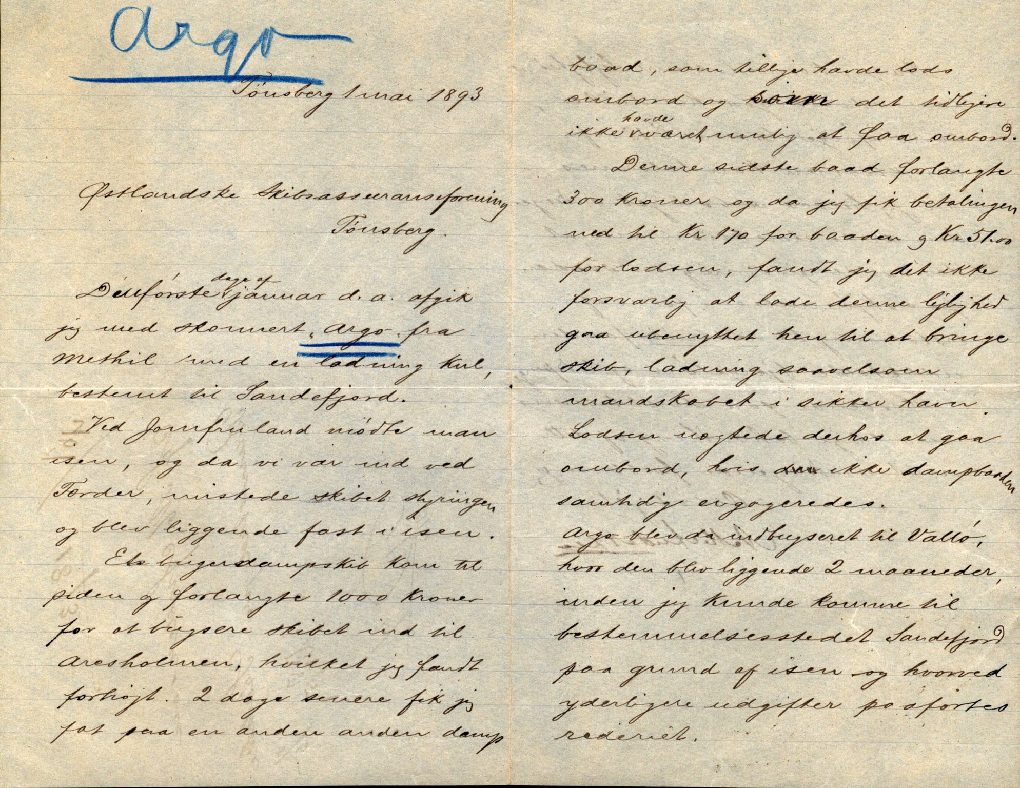 Pa 63 - Østlandske skibsassuranceforening, VEMU/A-1079/G/Ga/L0029/0008: Havaridokumenter / Broderfolket, Amthill, Argo, Axel, 1893, s. 23