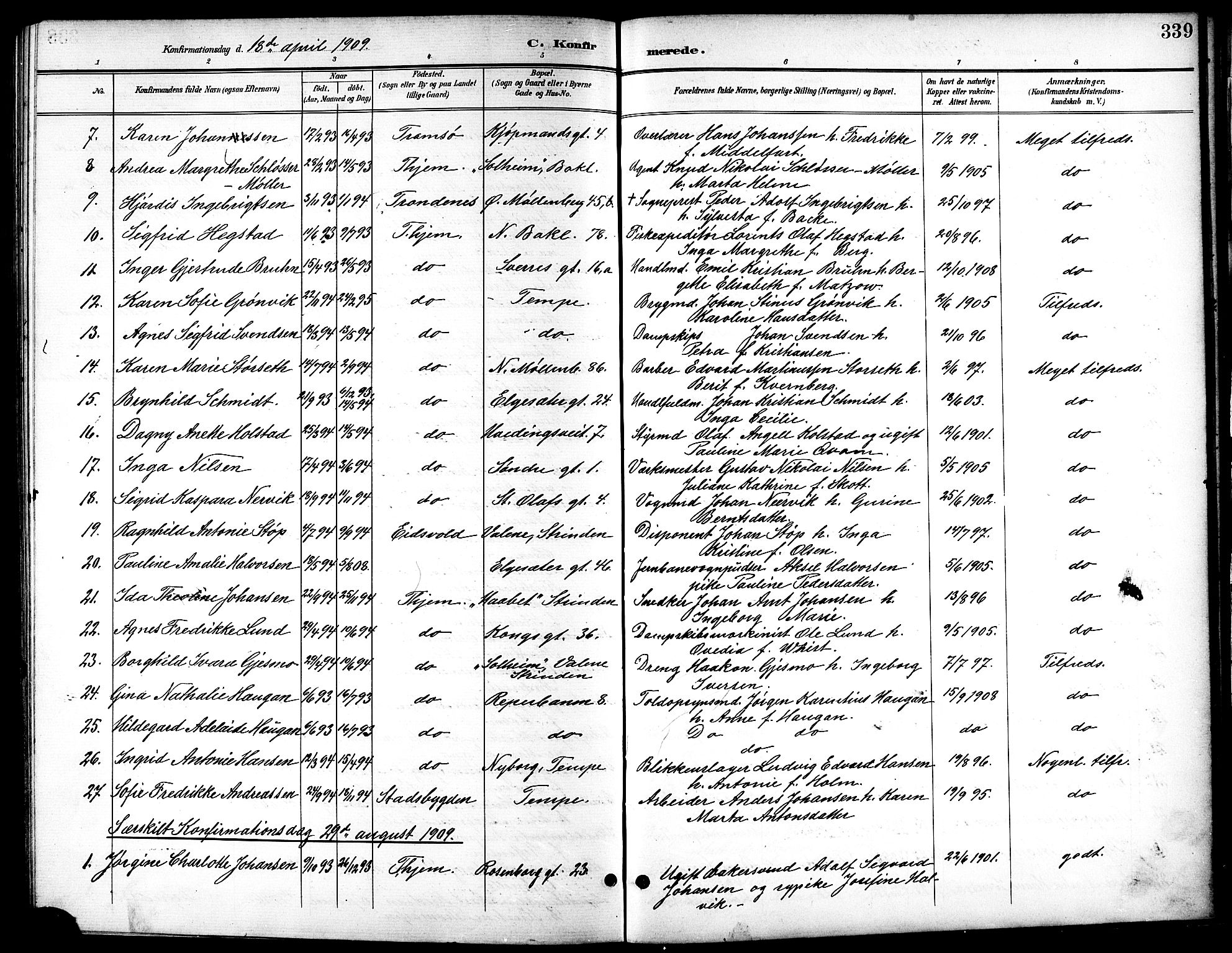 Ministerialprotokoller, klokkerbøker og fødselsregistre - Sør-Trøndelag, AV/SAT-A-1456/601/L0094: Klokkerbok nr. 601C12, 1898-1911, s. 339