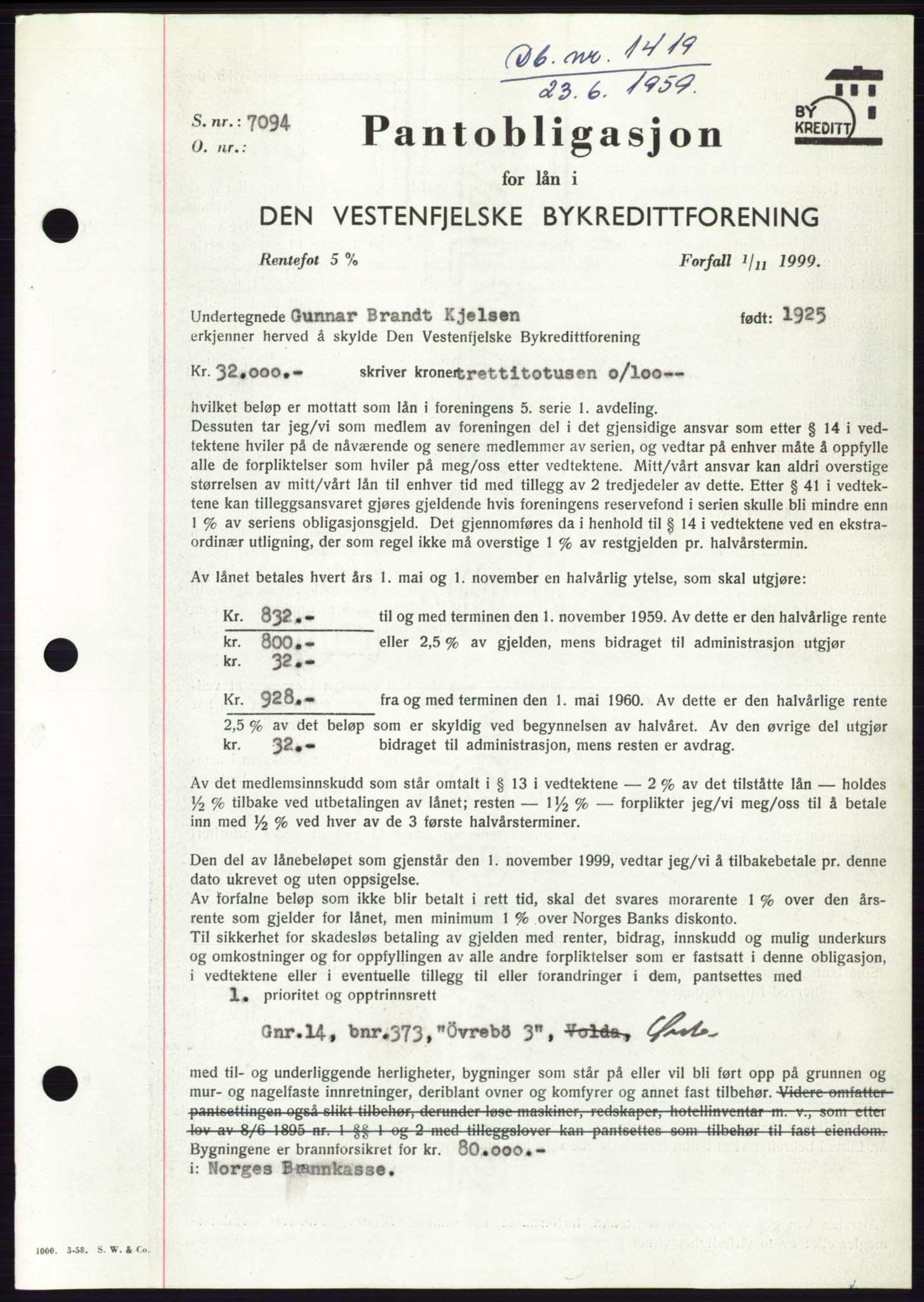 Søre Sunnmøre sorenskriveri, SAT/A-4122/1/2/2C/L0133: Pantebok nr. 21B, 1959-1959, Dagboknr: 1419/1959