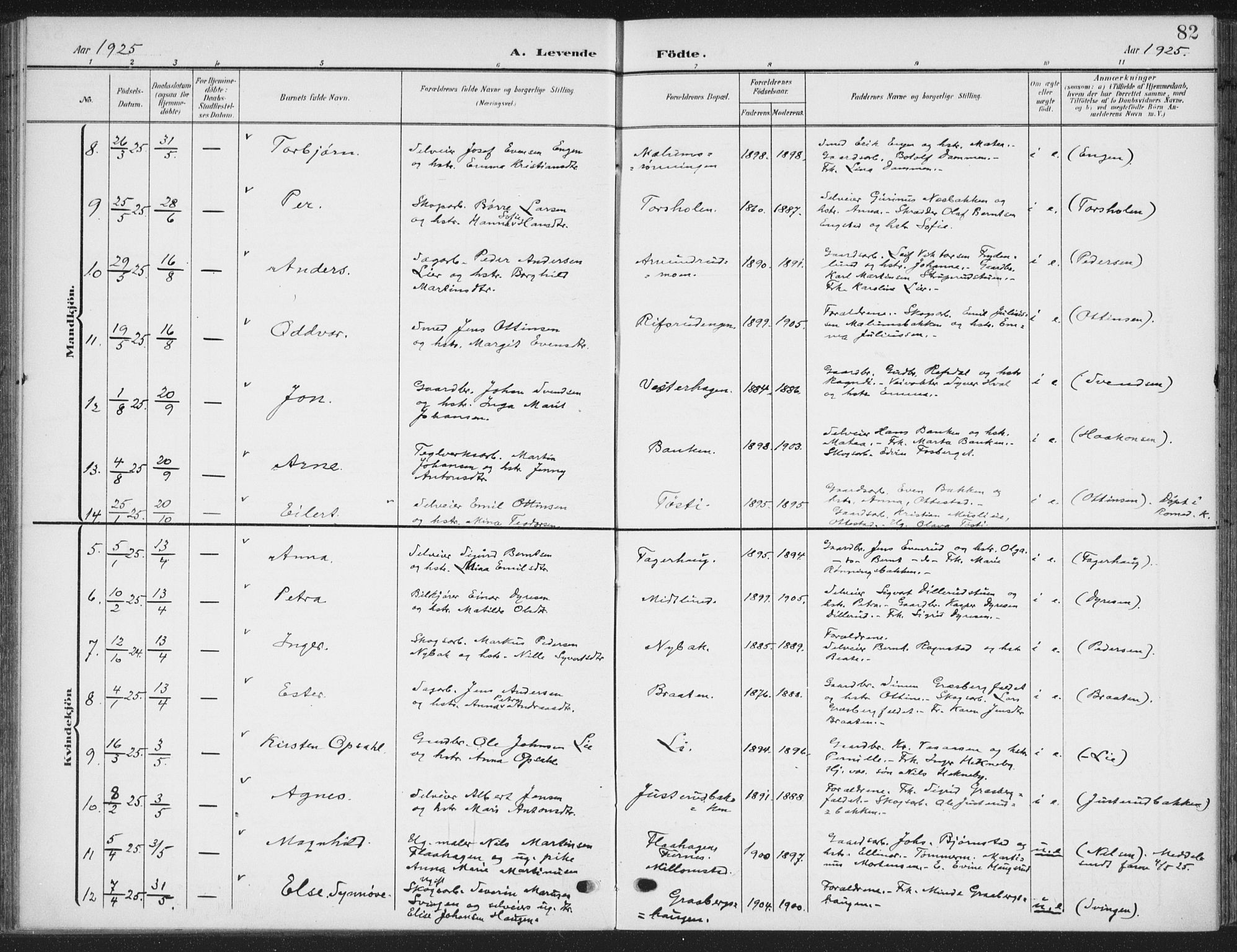 Romedal prestekontor, SAH/PREST-004/K/L0009: Ministerialbok nr. 9, 1906-1929, s. 82