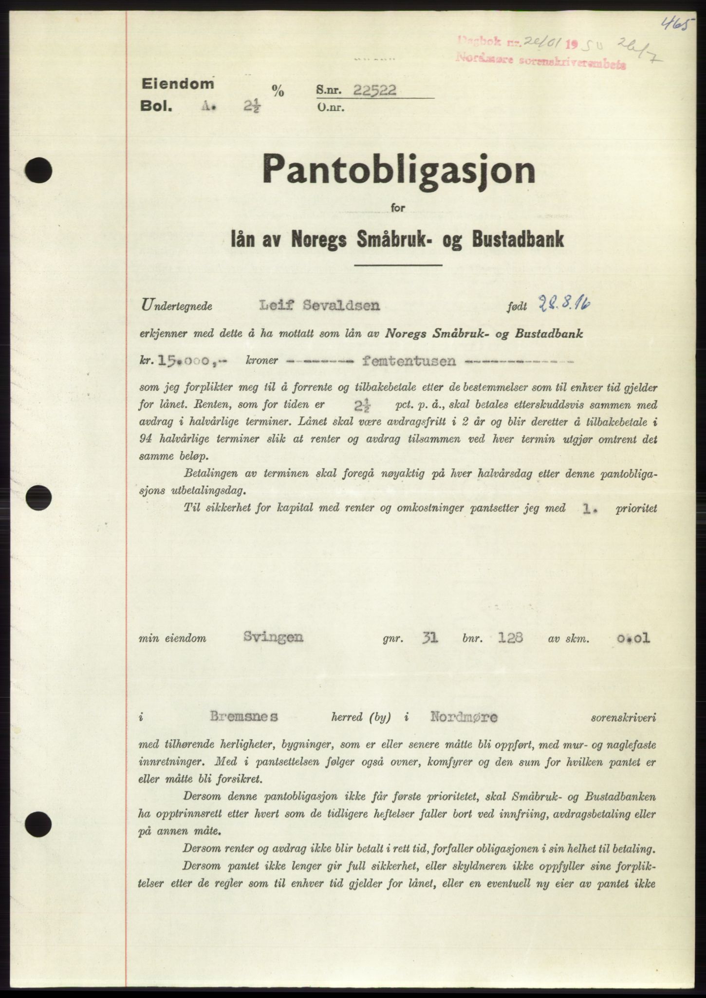 Nordmøre sorenskriveri, AV/SAT-A-4132/1/2/2Ca: Pantebok nr. B105, 1950-1950, Dagboknr: 2401/1950