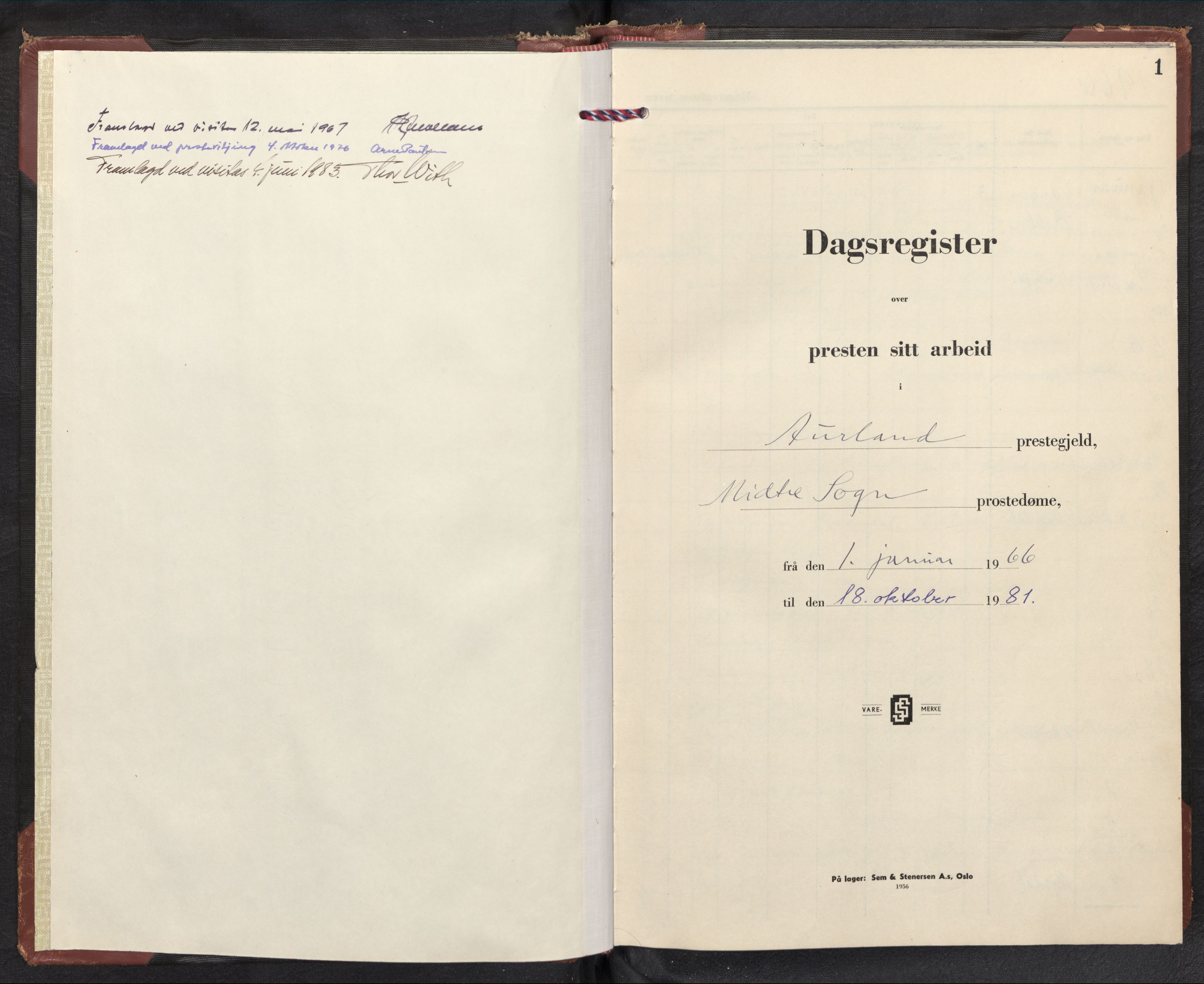 Aurland sokneprestembete, SAB/A-99937/H/Ha/Haf: Dagregister nr. F 5, 1966-1981, s. 0b-1a