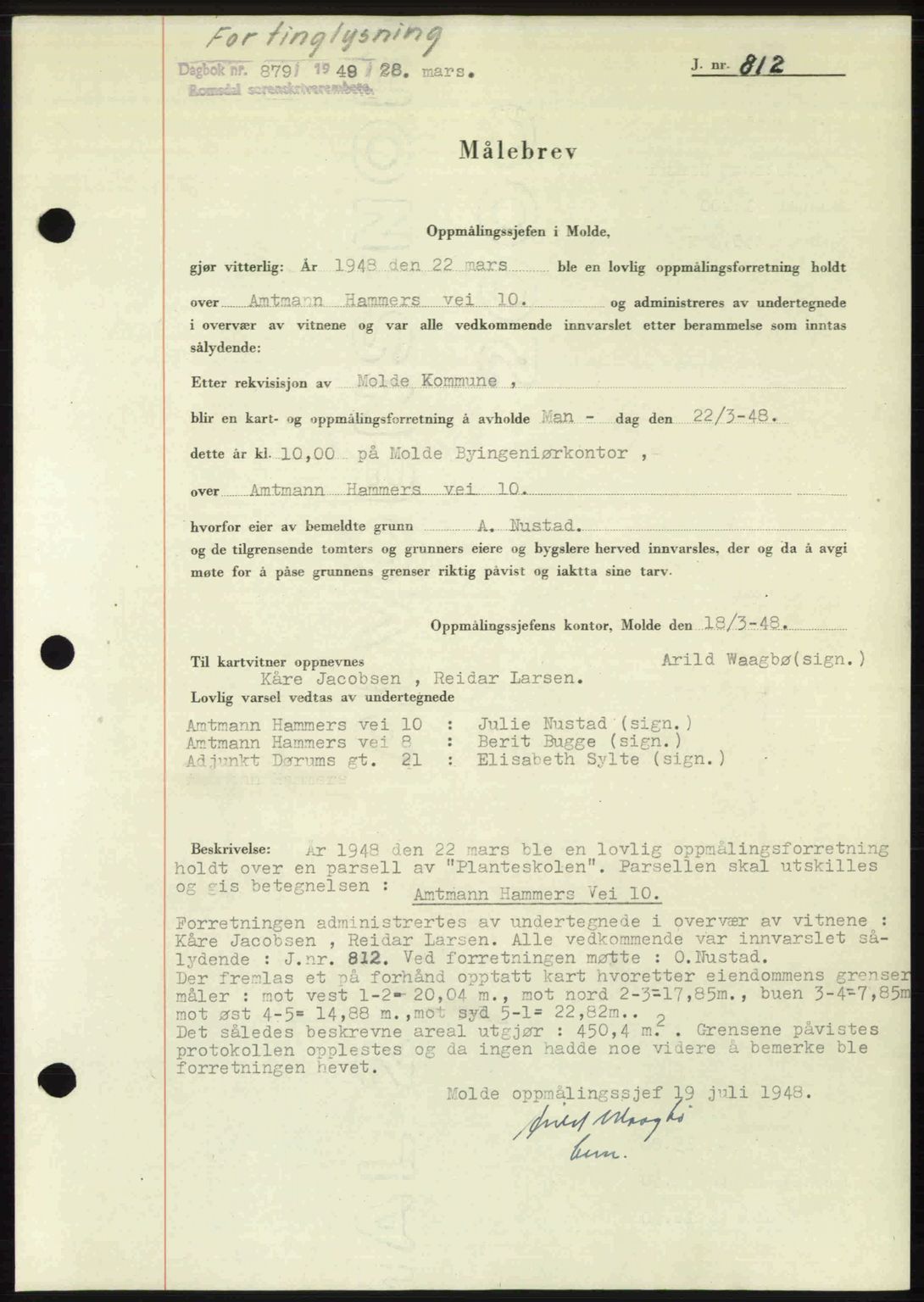 Romsdal sorenskriveri, SAT/A-4149/1/2/2C: Pantebok nr. A29, 1949-1949, Dagboknr: 879/1949