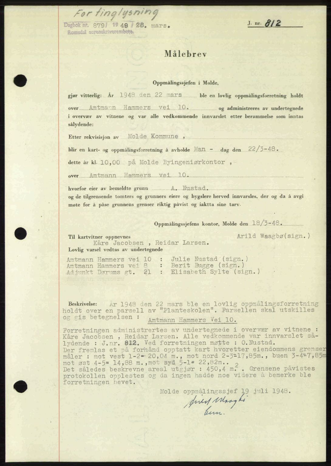 Romsdal sorenskriveri, AV/SAT-A-4149/1/2/2C: Pantebok nr. A29, 1949-1949, Dagboknr: 879/1949