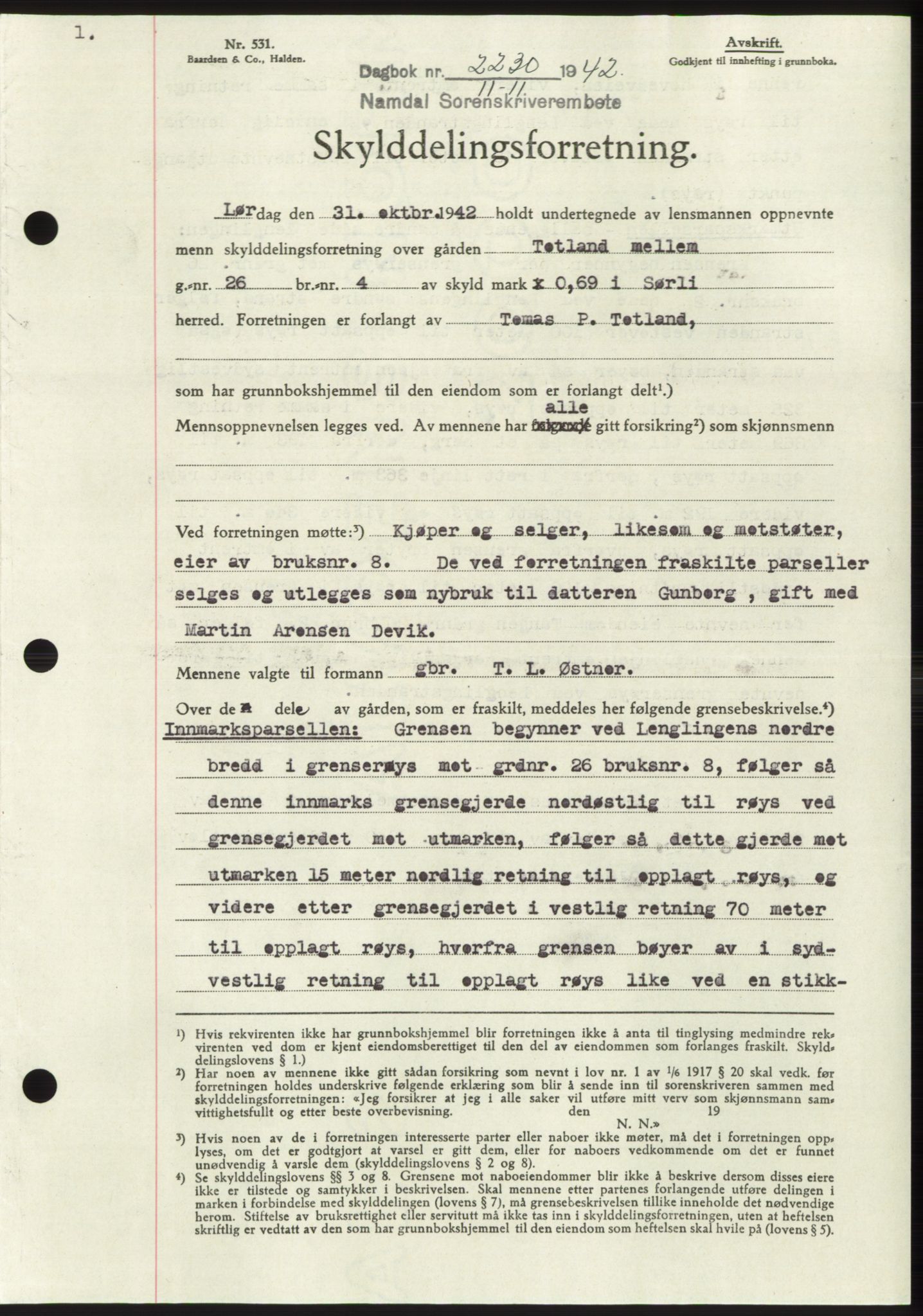 Namdal sorenskriveri, SAT/A-4133/1/2/2C: Pantebok nr. -, 1942-1943, Dagboknr: 2230/1942