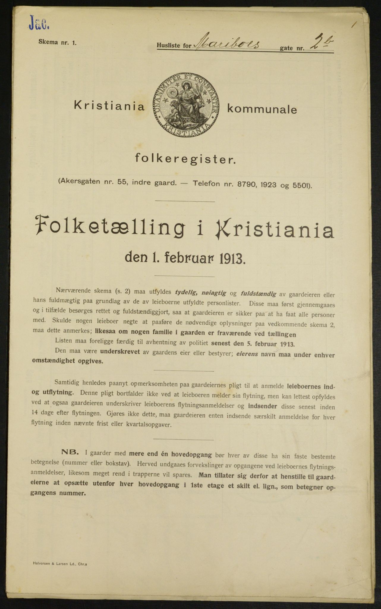 OBA, Kommunal folketelling 1.2.1913 for Kristiania, 1913, s. 60203