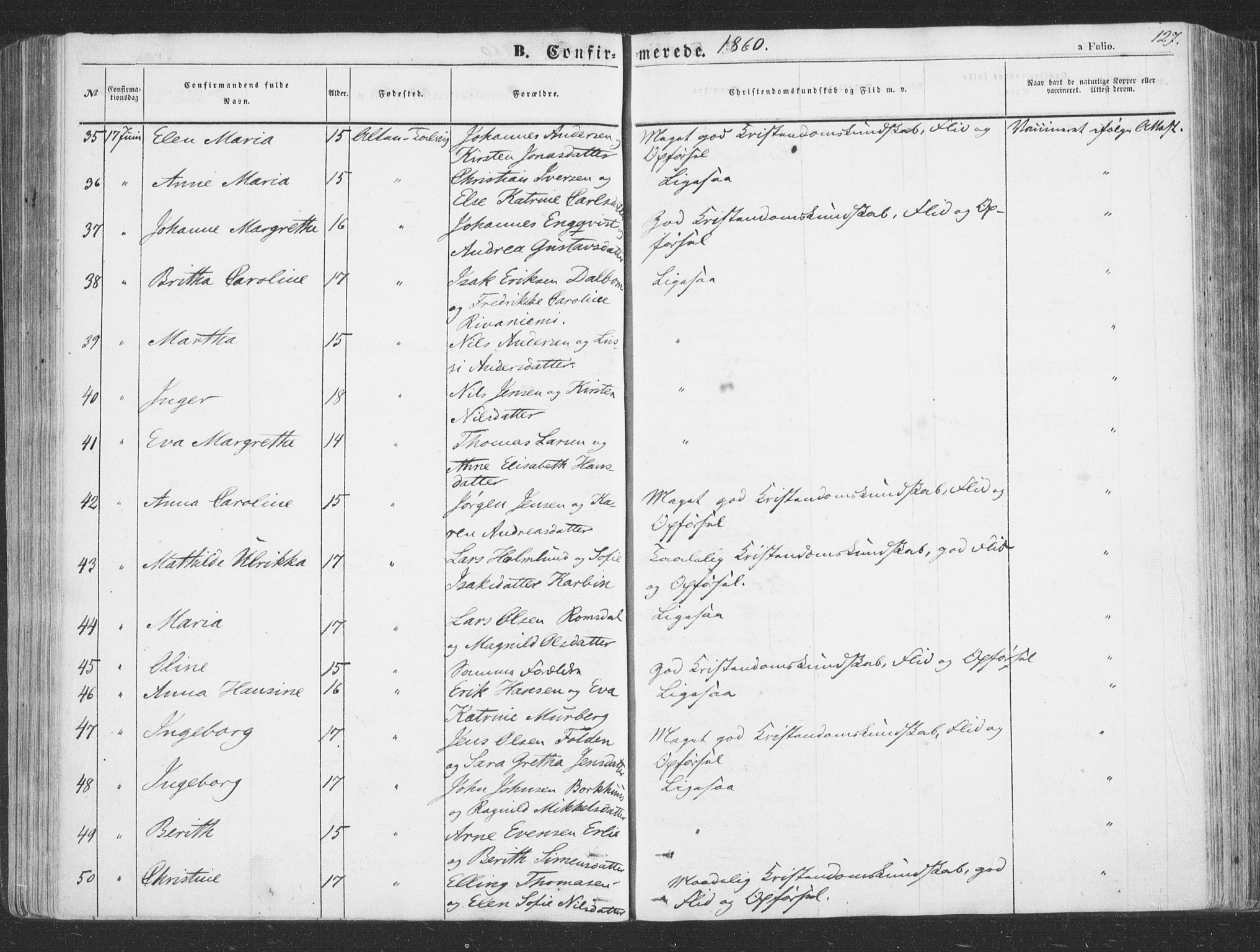 Talvik sokneprestkontor, AV/SATØ-S-1337/H/Ha/L0010kirke: Ministerialbok nr. 10, 1852-1864, s. 127