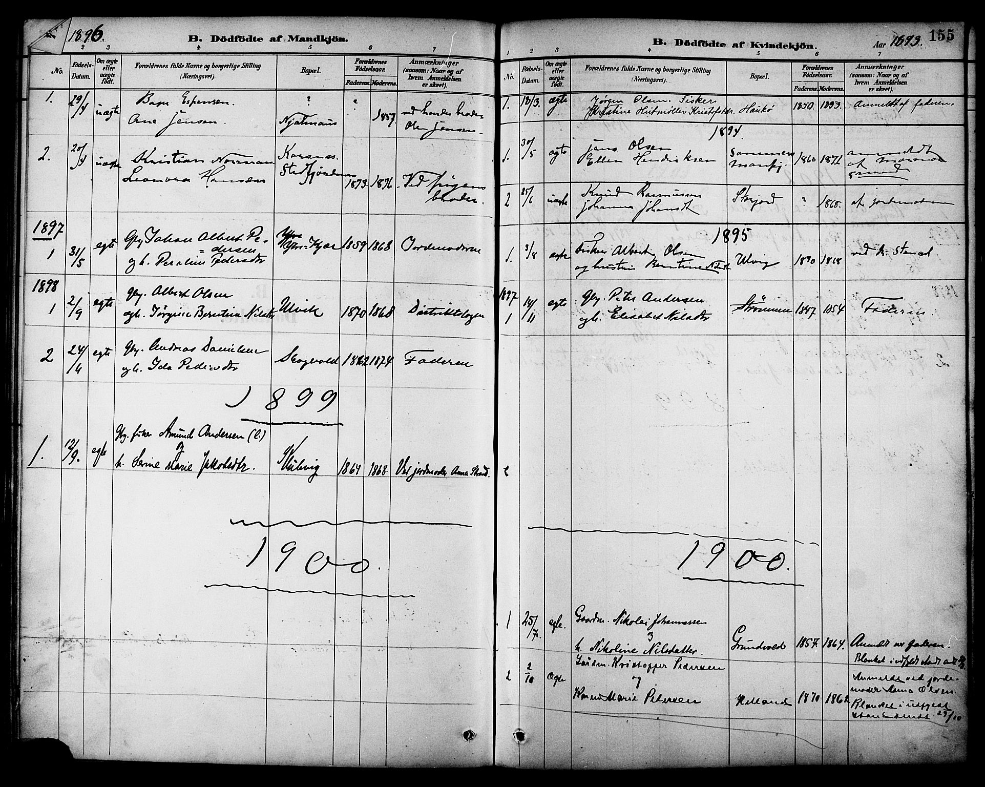 Ministerialprotokoller, klokkerbøker og fødselsregistre - Nordland, SAT/A-1459/861/L0869: Ministerialbok nr. 861A04, 1889-1903, s. 155