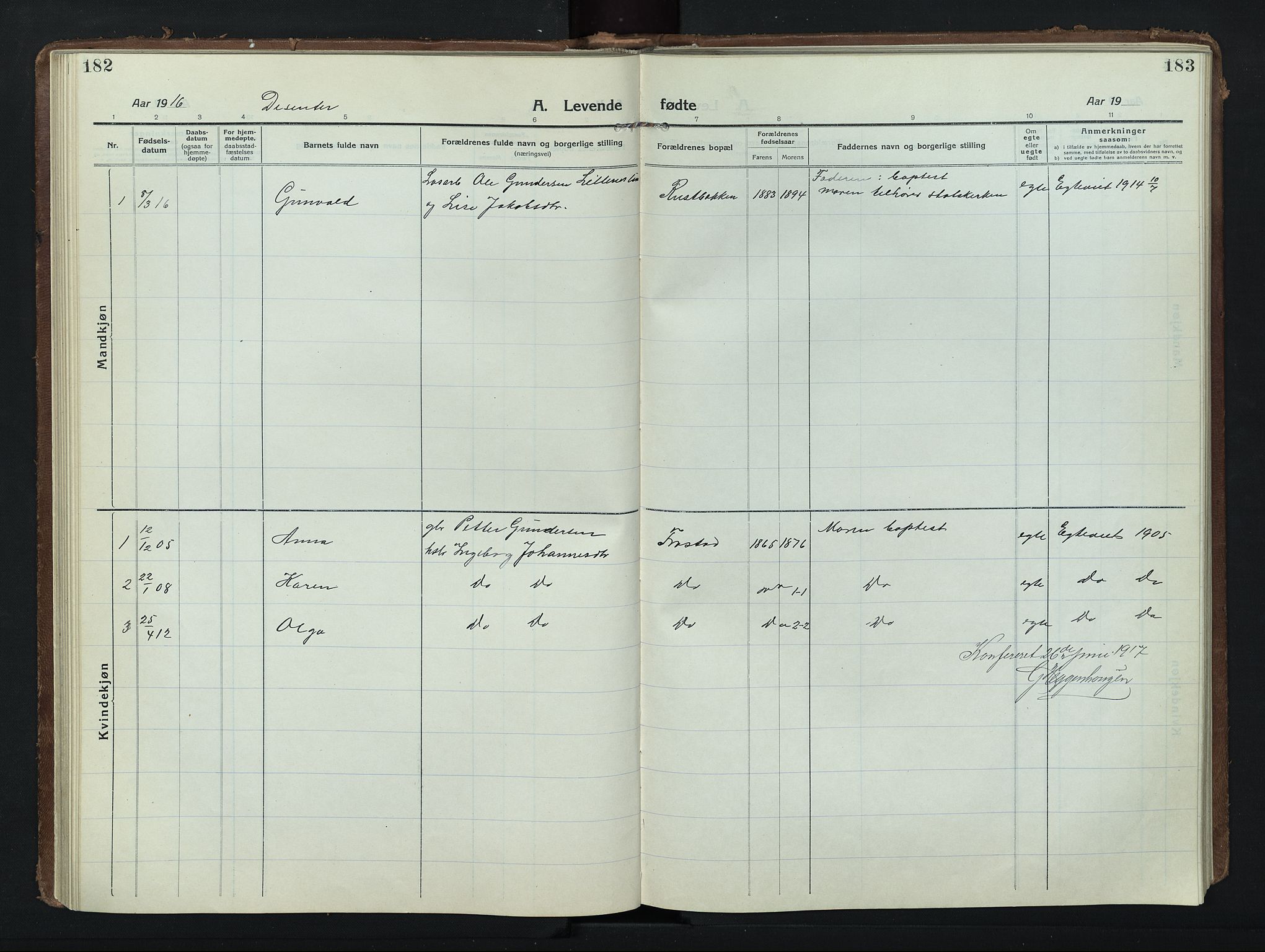 Nord-Fron prestekontor, AV/SAH-PREST-080/H/Ha/Hab/L0008: Klokkerbok nr. 8, 1915-1948, s. 182-183