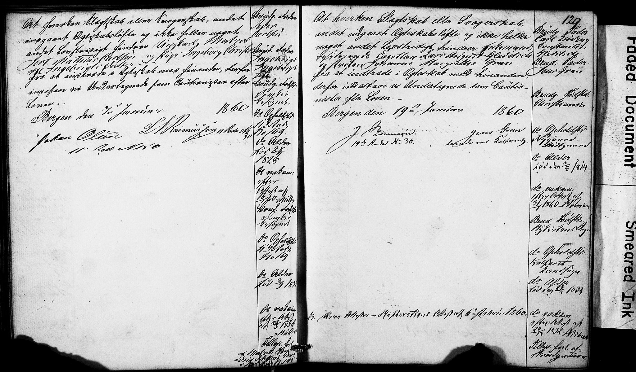 Domkirken sokneprestembete, SAB/A-74801: Forlovererklæringer nr. II.5.5, 1857-1863, s. 129