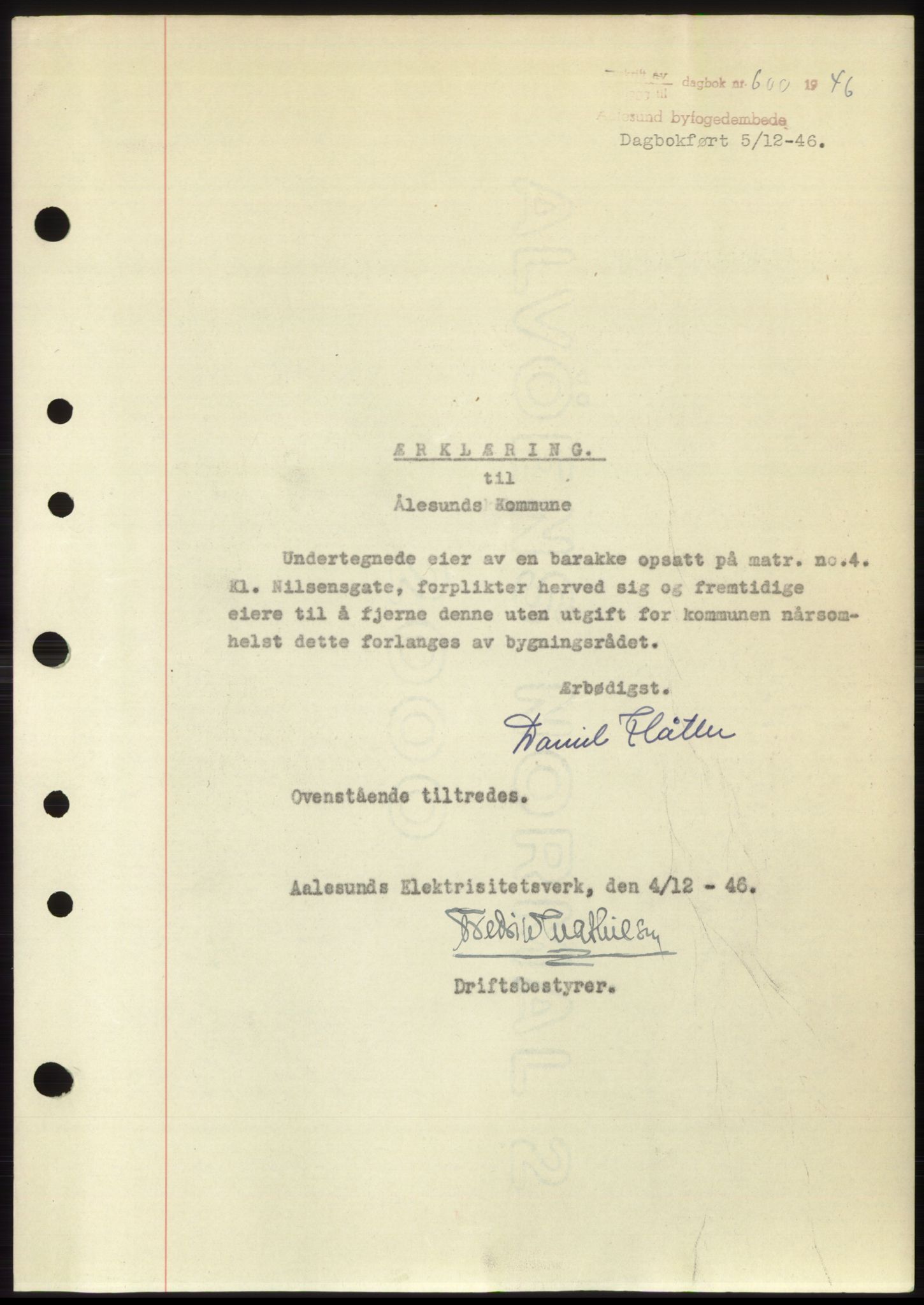 Ålesund byfogd, SAT/A-4384: Pantebok nr. B34-35 b, 1946-1947, Dagboknr: 600/1946