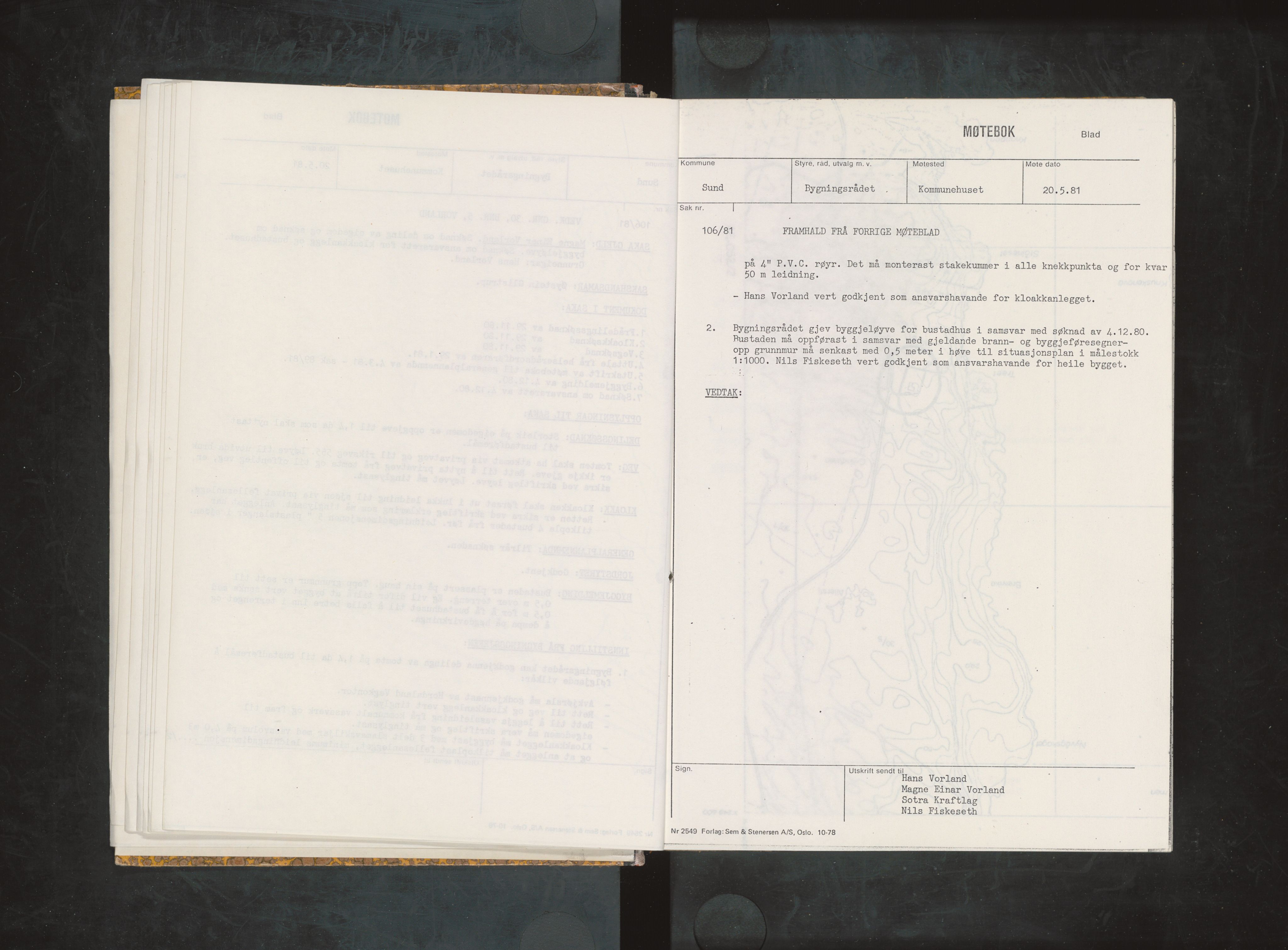 Sund kommune. Bygningsrådet, IKAH/1245-511/A/Ab/L0008: Innkallingar og vedlegg, 1981