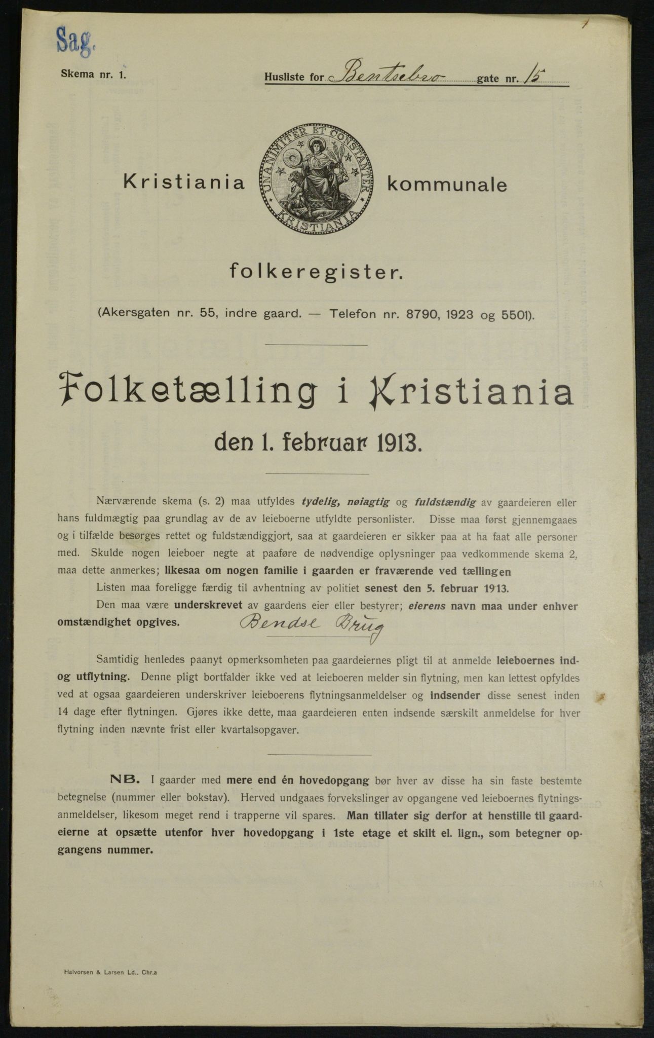 OBA, Kommunal folketelling 1.2.1913 for Kristiania, 1913, s. 3321