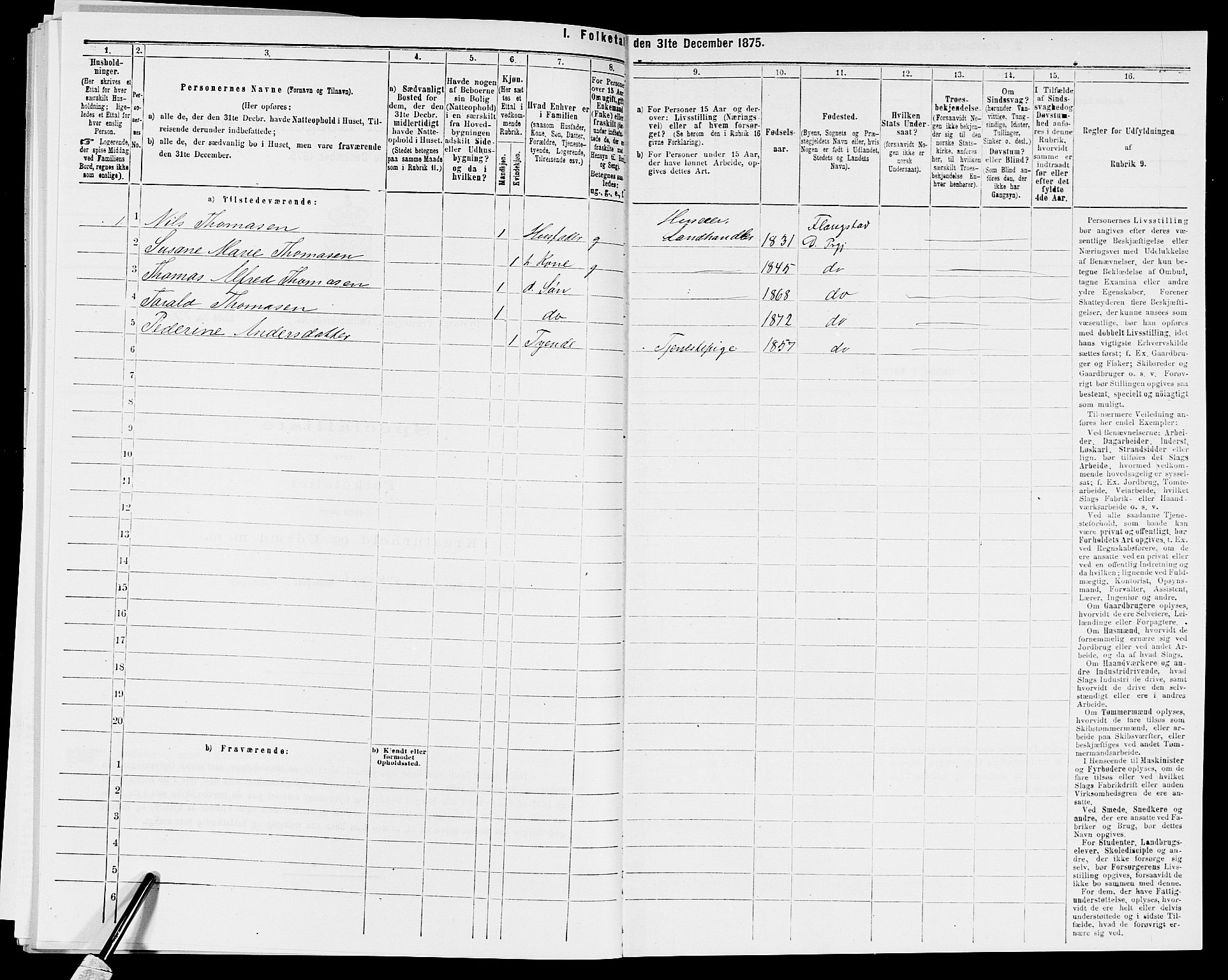 SAK, Folketelling 1875 for 0915P Dypvåg prestegjeld, 1875, s. 1201