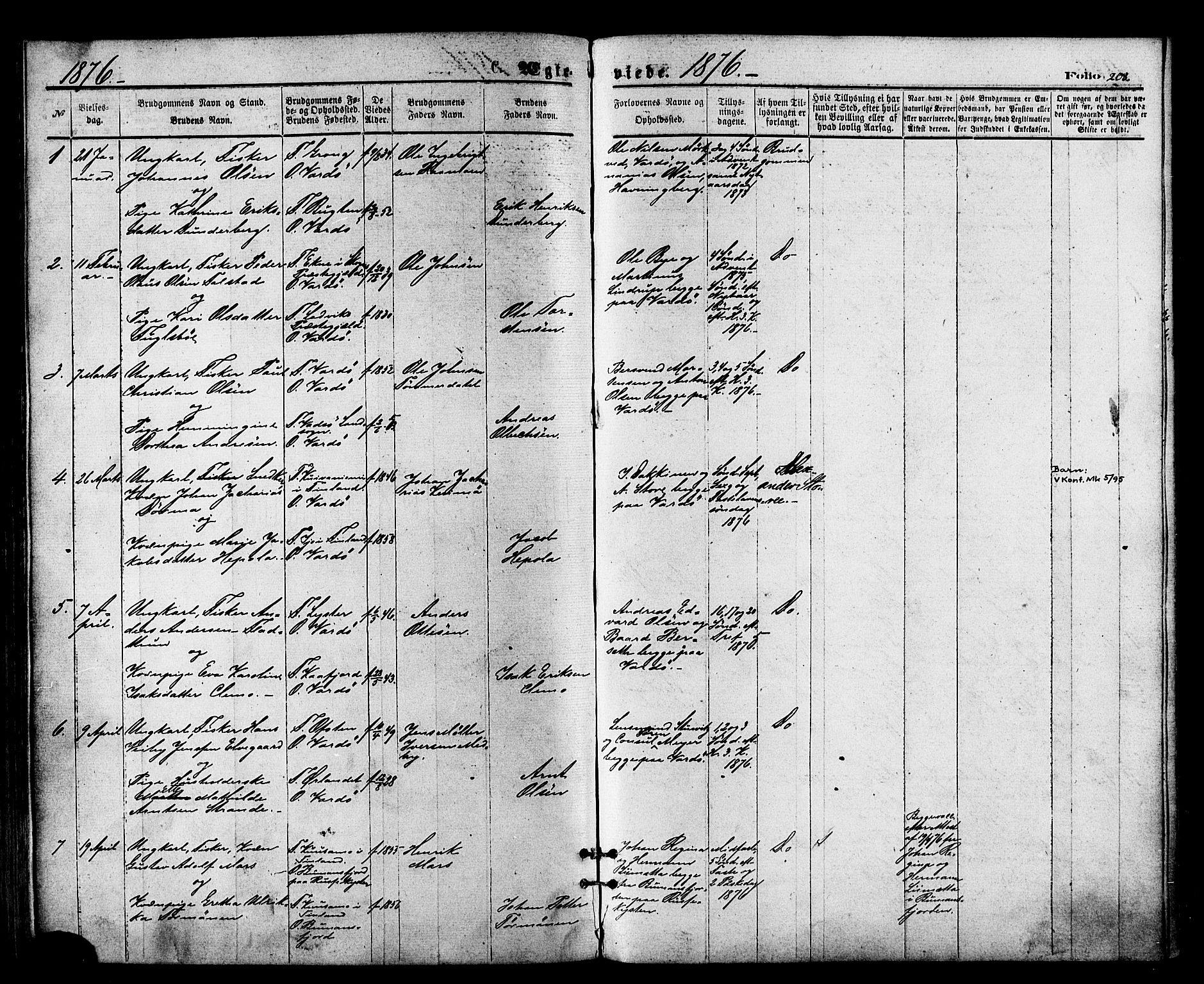 Vardø sokneprestkontor, AV/SATØ-S-1332/H/Ha/L0005kirke: Ministerialbok nr. 5, 1872-1878, s. 203