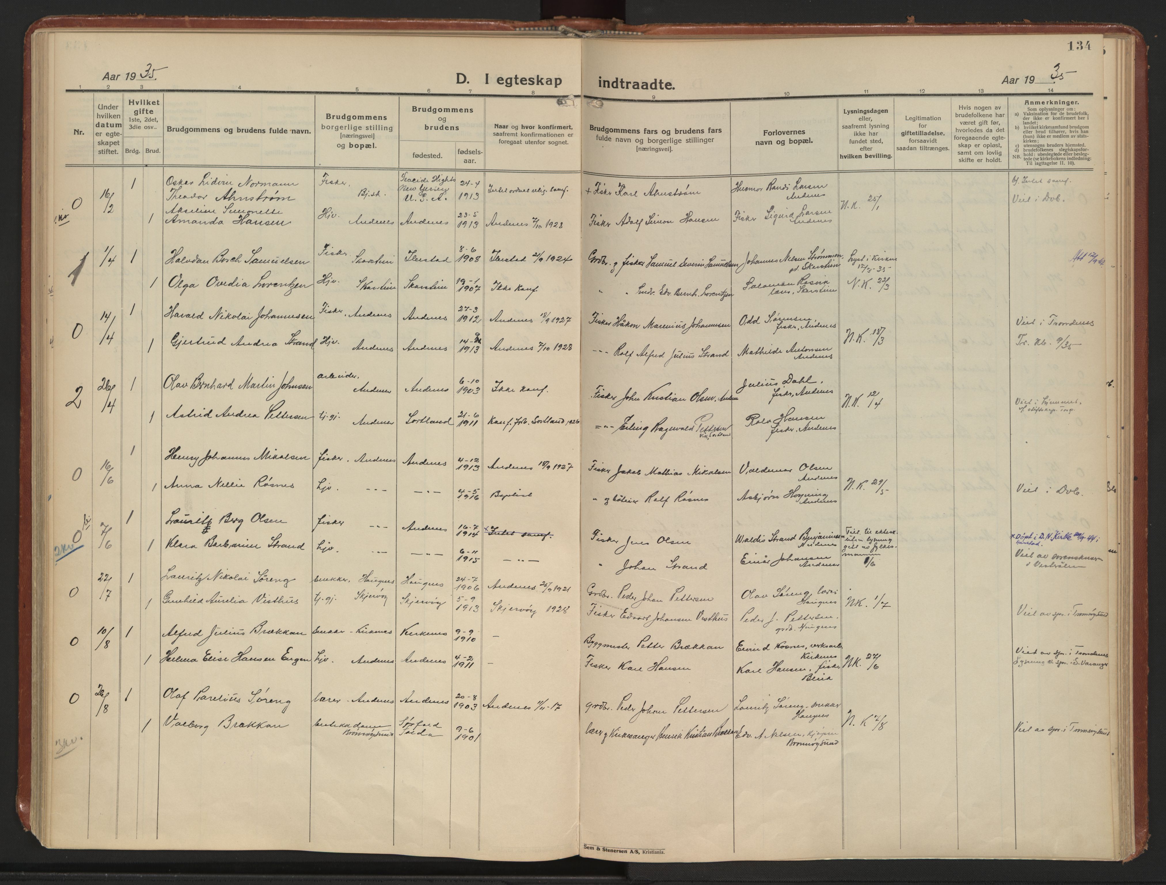 Ministerialprotokoller, klokkerbøker og fødselsregistre - Nordland, AV/SAT-A-1459/899/L1441: Ministerialbok nr. 899A09, 1923-1939, s. 134