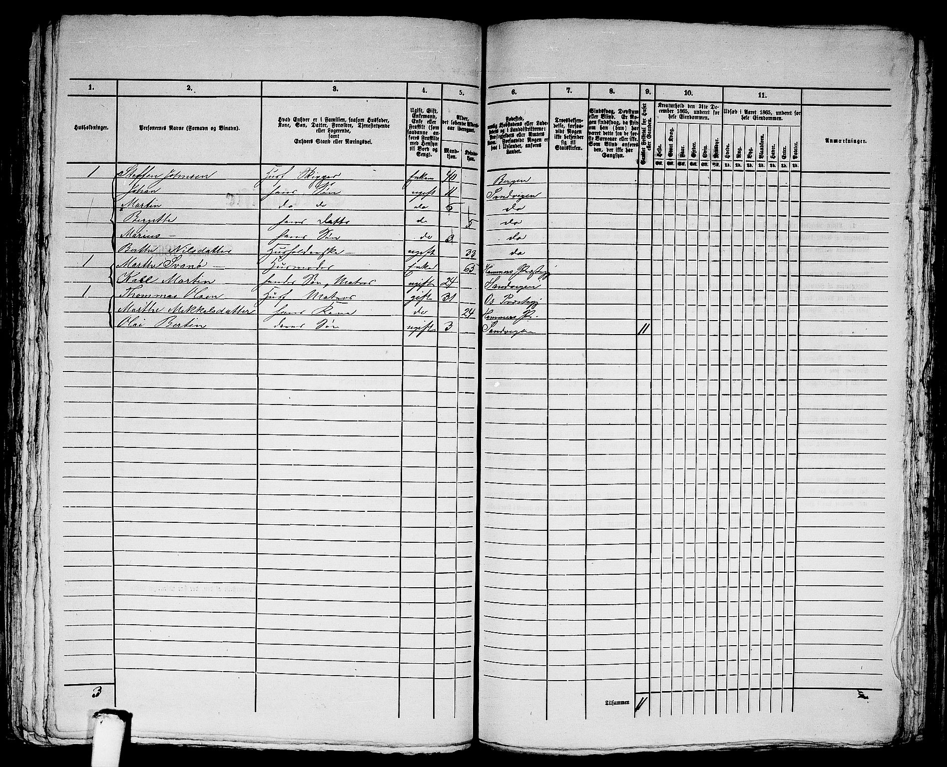 RA, Folketelling 1865 for 1281L Bergen Landdistrikt, Domkirkens landsokn og Korskirkens landsokn, 1865, s. 208