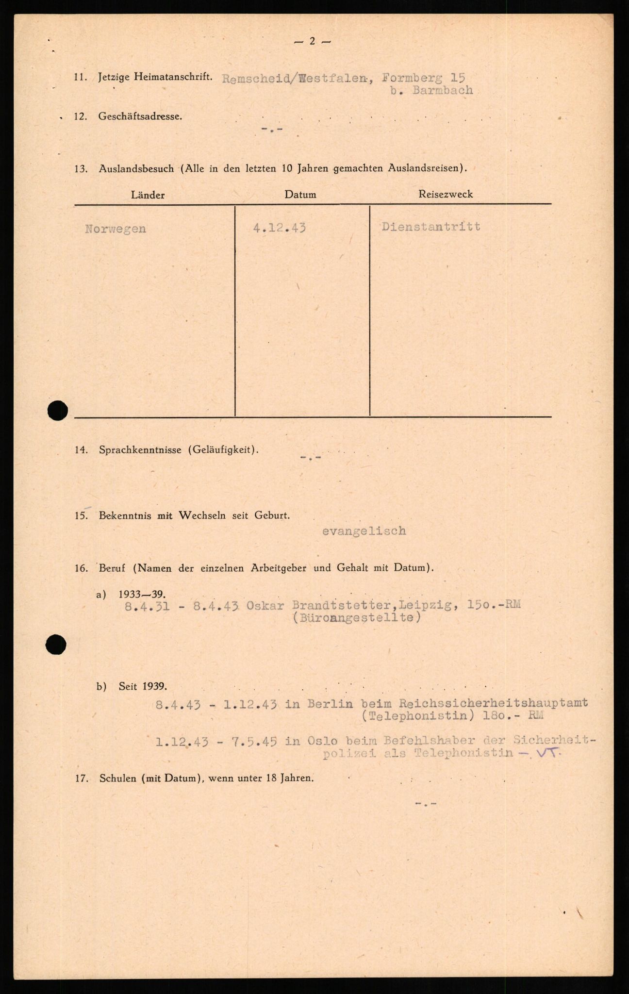 Forsvaret, Forsvarets overkommando II, AV/RA-RAFA-3915/D/Db/L0019: CI Questionaires. Tyske okkupasjonsstyrker i Norge. Tyskere., 1945-1946, s. 371