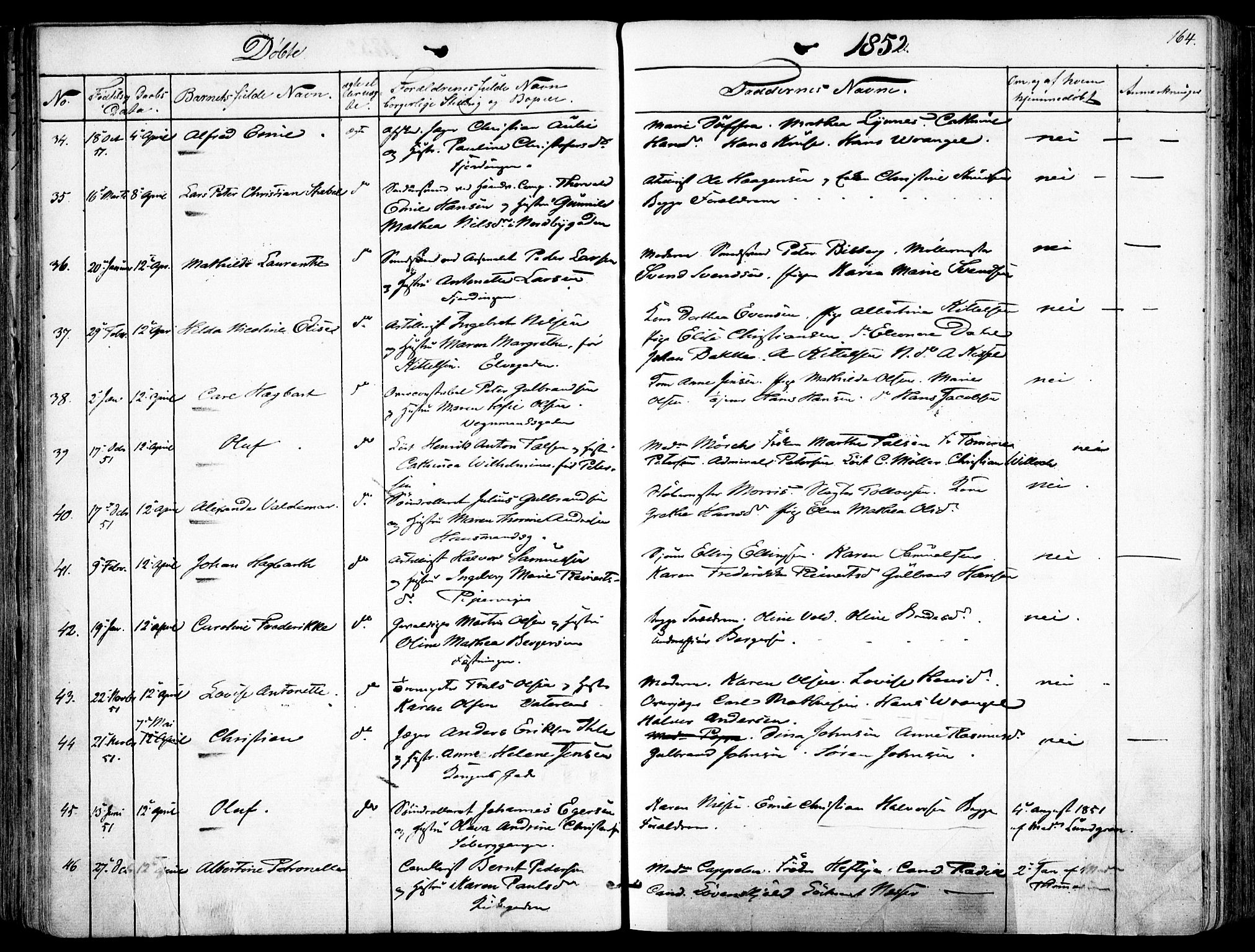 Garnisonsmenigheten Kirkebøker, SAO/A-10846/F/Fa/L0008: Ministerialbok nr. 8, 1842-1859, s. 164