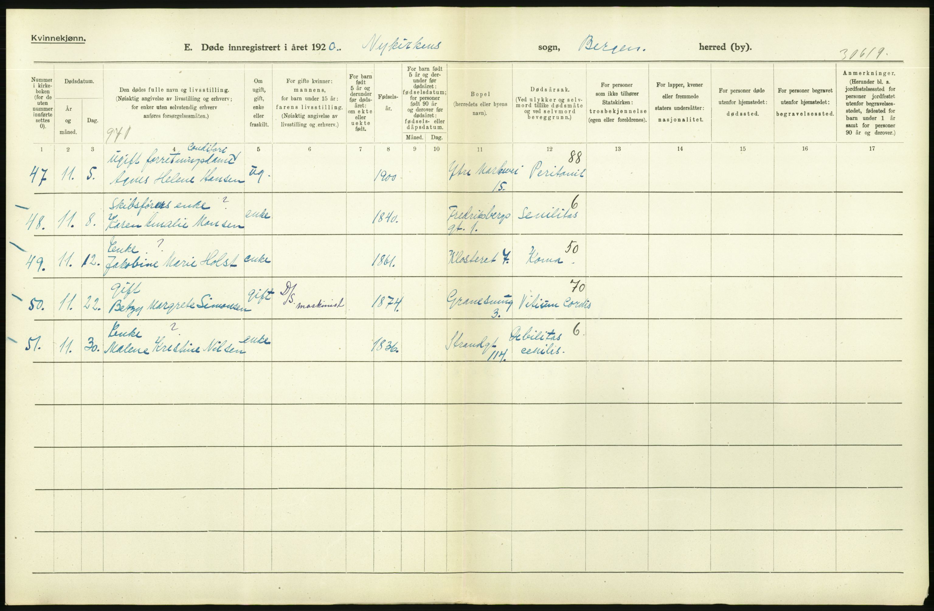 Statistisk sentralbyrå, Sosiodemografiske emner, Befolkning, AV/RA-S-2228/D/Df/Dfb/Dfbj/L0042: Bergen: Gifte, døde, dødfødte., 1920, s. 546