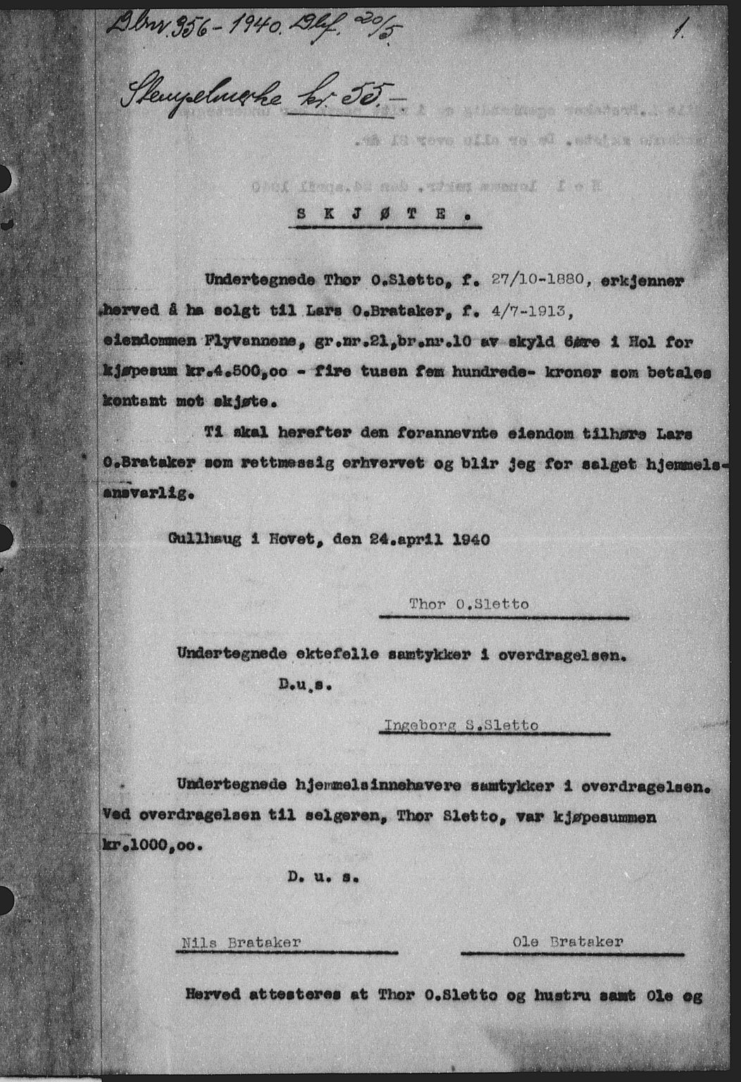 Hallingdal sorenskriveri, SAKO/A-121/G/Ga/L0054: Pantebok nr. 54, 1940-1940, s. 1