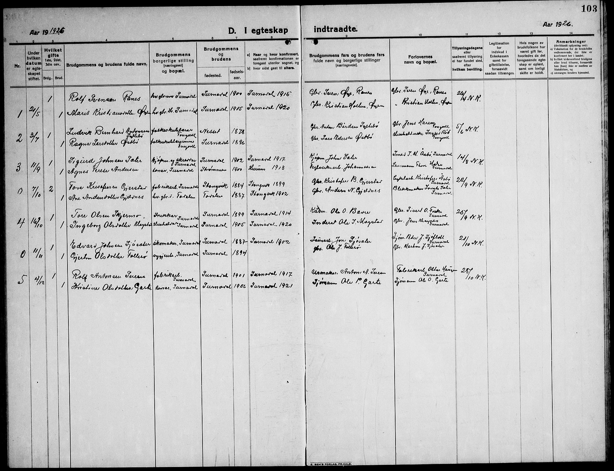 Ministerialprotokoller, klokkerbøker og fødselsregistre - Møre og Romsdal, AV/SAT-A-1454/596/L1060: Klokkerbok nr. 596C03, 1923-1944, s. 103