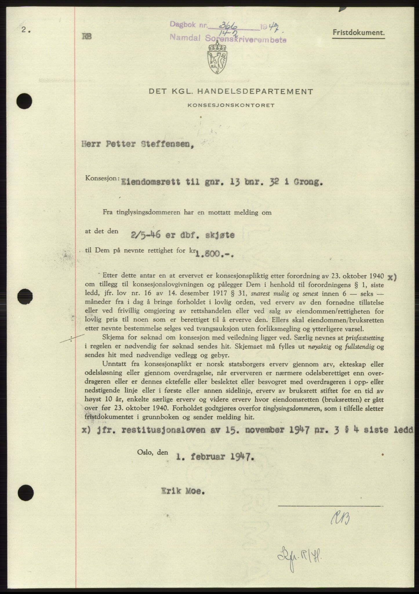 Namdal sorenskriveri, SAT/A-4133/1/2/2C: Pantebok nr. -, 1946-1947, Dagboknr: 366/1947