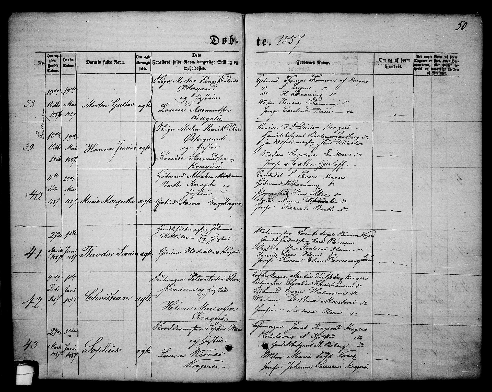Kragerø kirkebøker, AV/SAKO-A-278/G/Ga/L0004: Klokkerbok nr. 4, 1853-1865, s. 50