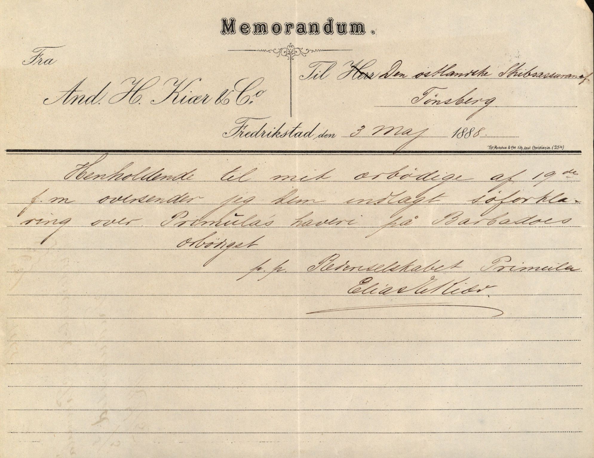 Pa 63 - Østlandske skibsassuranceforening, VEMU/A-1079/G/Ga/L0021/0003: Havaridokumenter / Inga av Drammen, Inga av Sandefjord, Primula, 1888-1889, s. 60