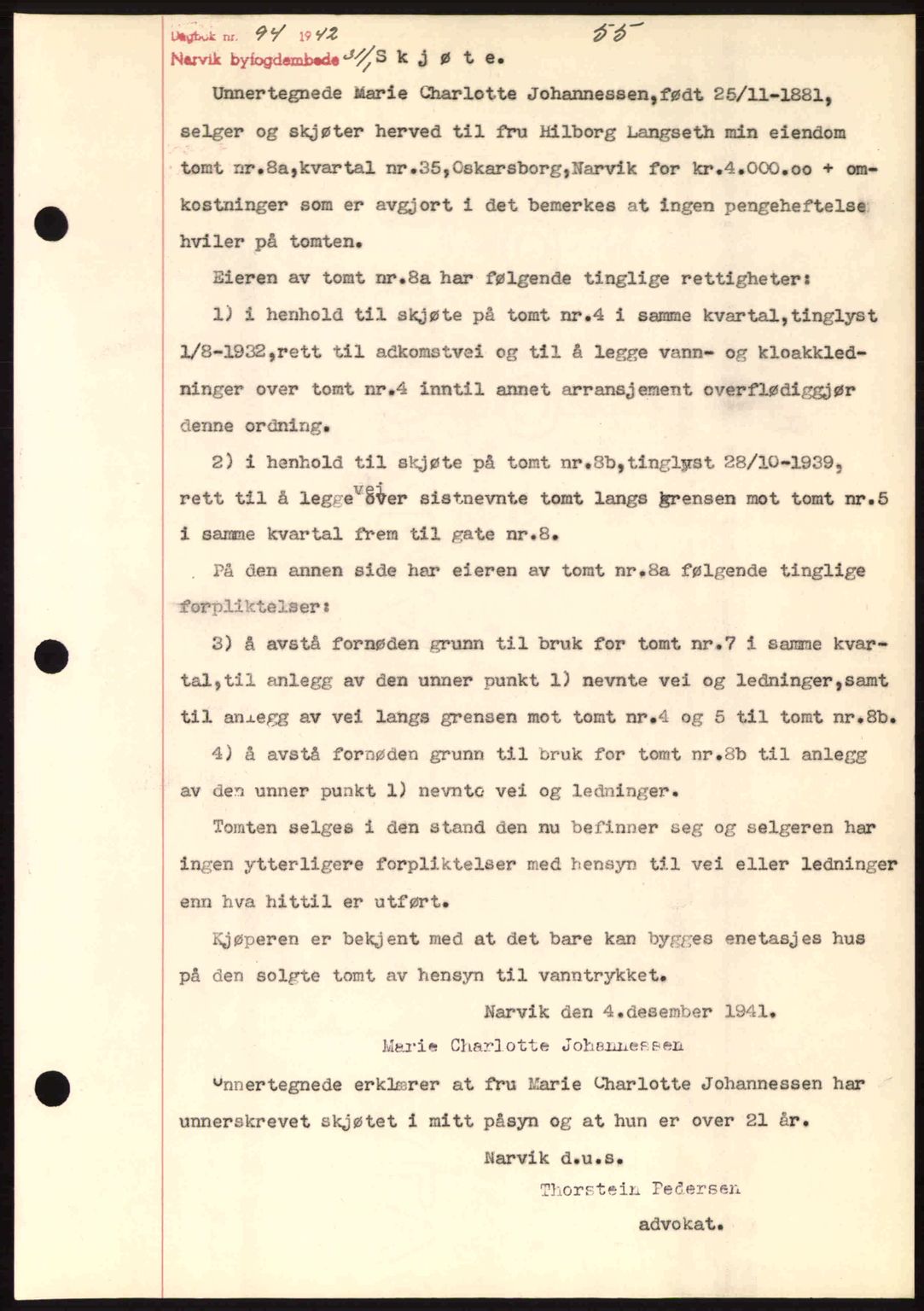 Narvik sorenskriveri, SAT/A-0002/1/2/2C/2Ca: Pantebok nr. A19, 1942-1943, Dagboknr: 94/1942