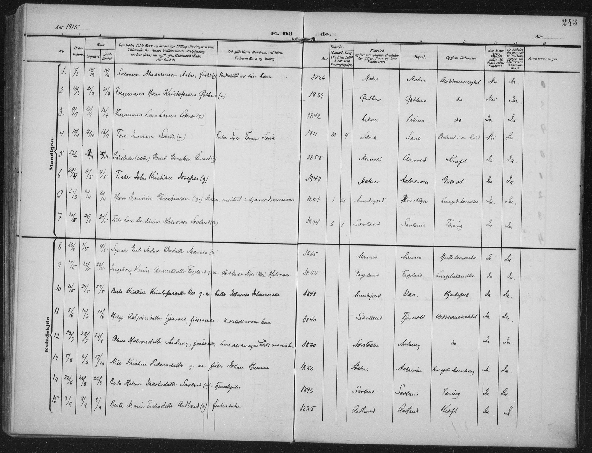 Kopervik sokneprestkontor, AV/SAST-A-101850/H/Ha/Haa/L0005: Ministerialbok nr. A 5, 1906-1924, s. 243