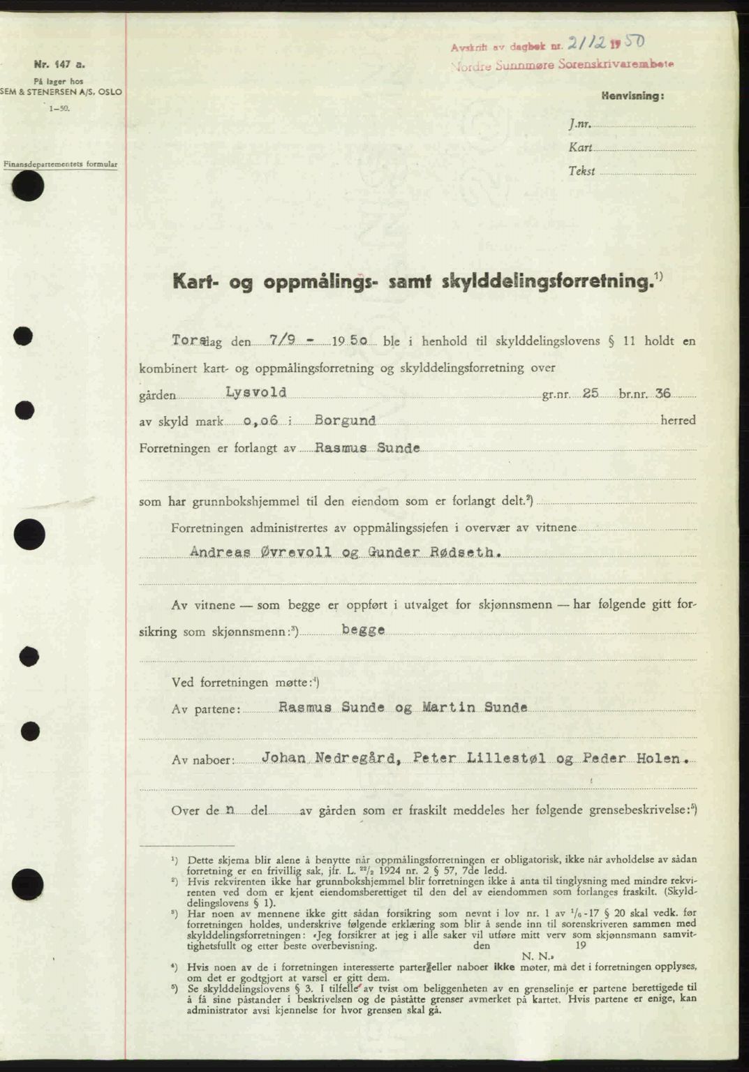 Nordre Sunnmøre sorenskriveri, SAT/A-0006/1/2/2C/2Ca: Pantebok nr. A35, 1950-1950, Dagboknr: 2112/1950