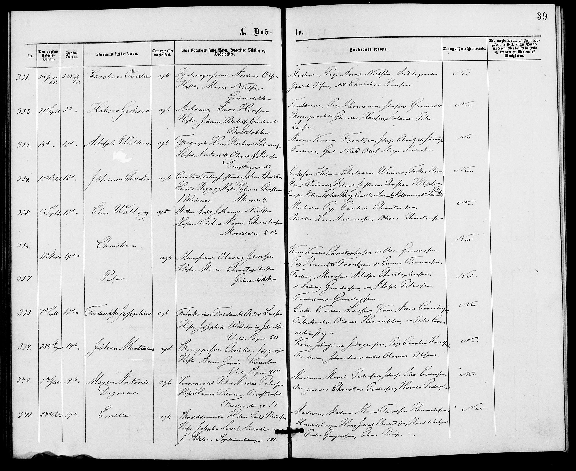Gamle Aker prestekontor Kirkebøker, AV/SAO-A-10617a/G/L0002: Klokkerbok nr. 2, 1864-1869, s. 39