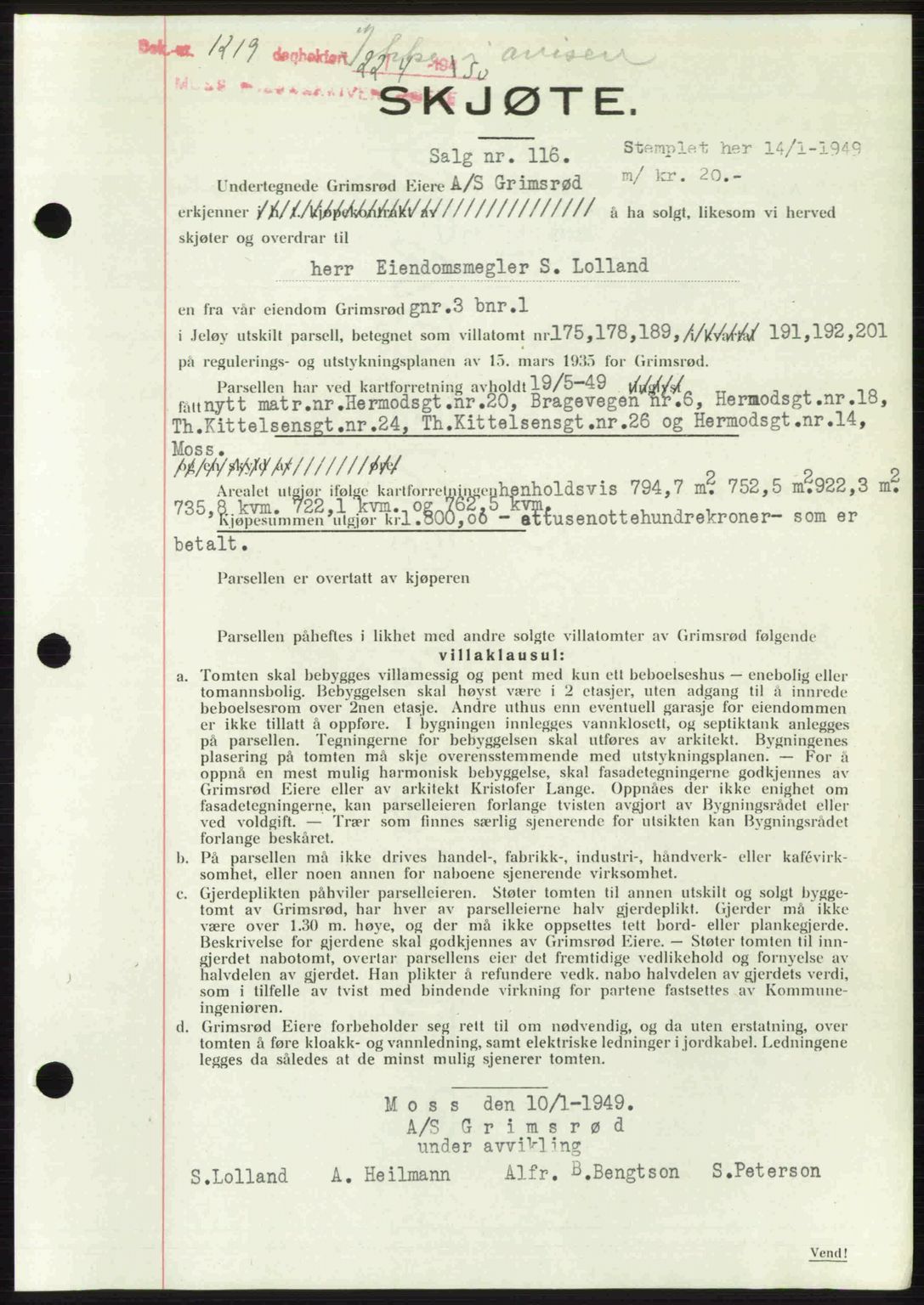 Moss sorenskriveri, SAO/A-10168: Pantebok nr. A26, 1950-1950, Dagboknr: 1219/1950
