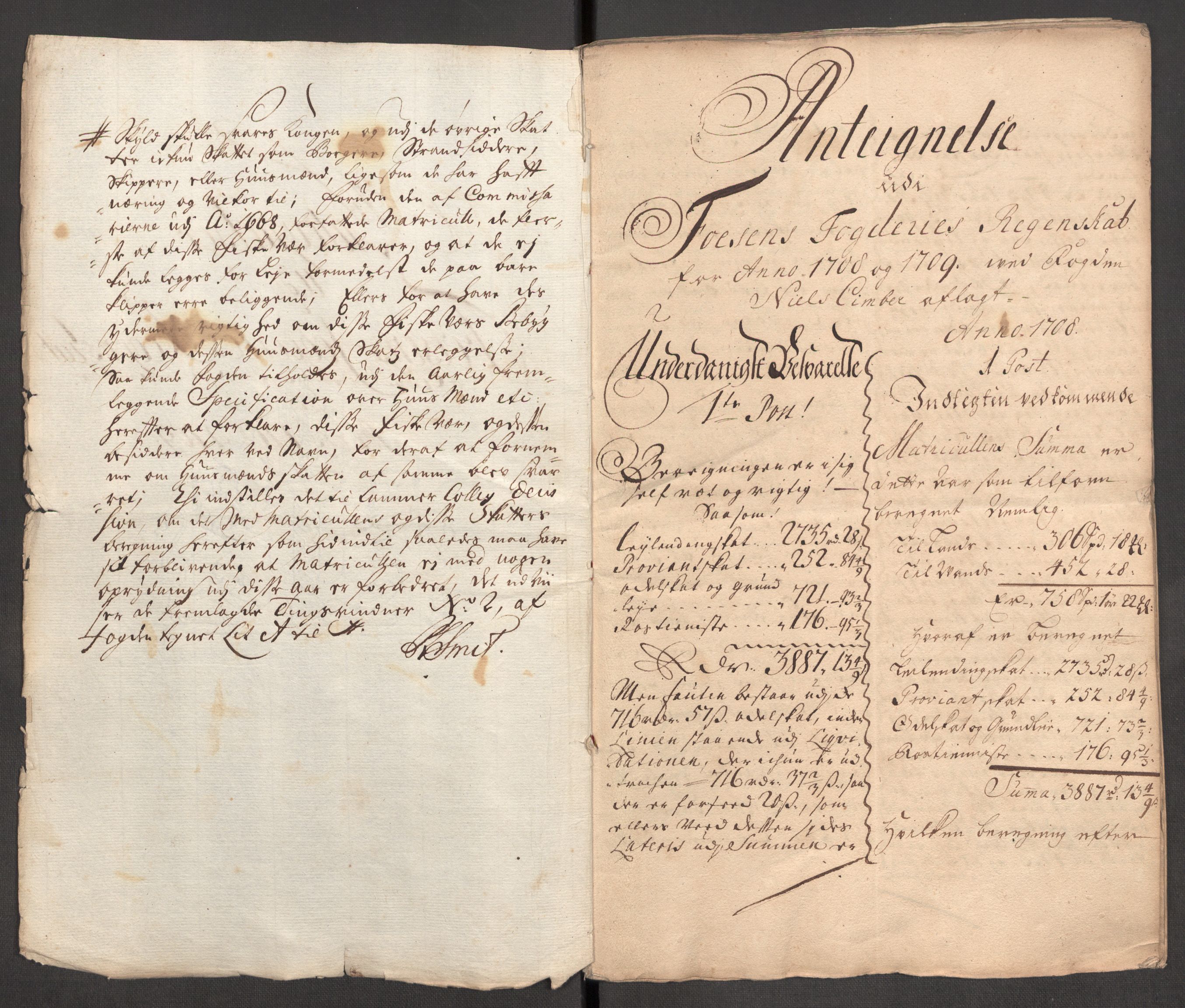 Rentekammeret inntil 1814, Reviderte regnskaper, Fogderegnskap, RA/EA-4092/R57/L3858: Fogderegnskap Fosen, 1708-1709, s. 399