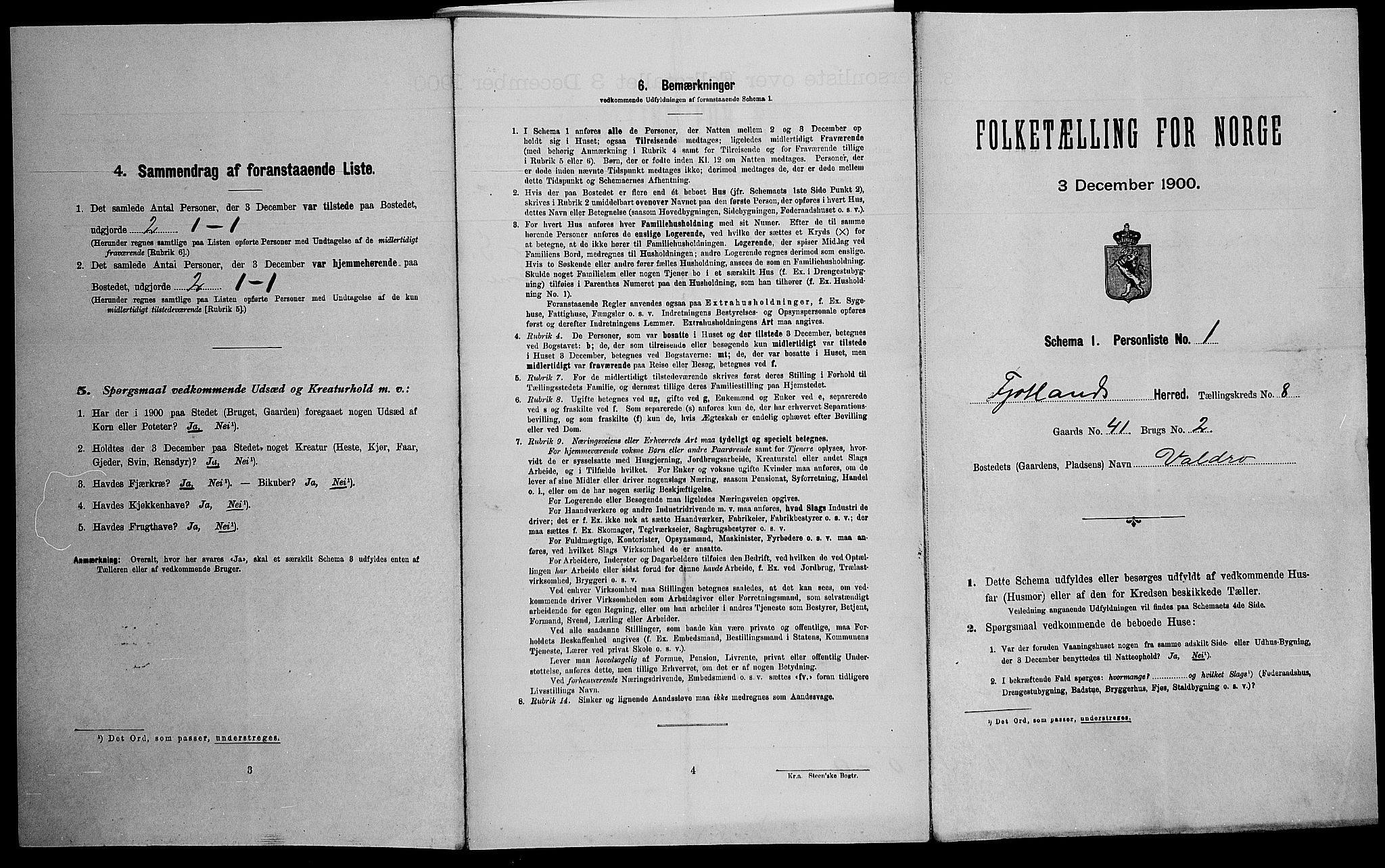 SAK, Folketelling 1900 for 1036 Fjotland herred, 1900, s. 297