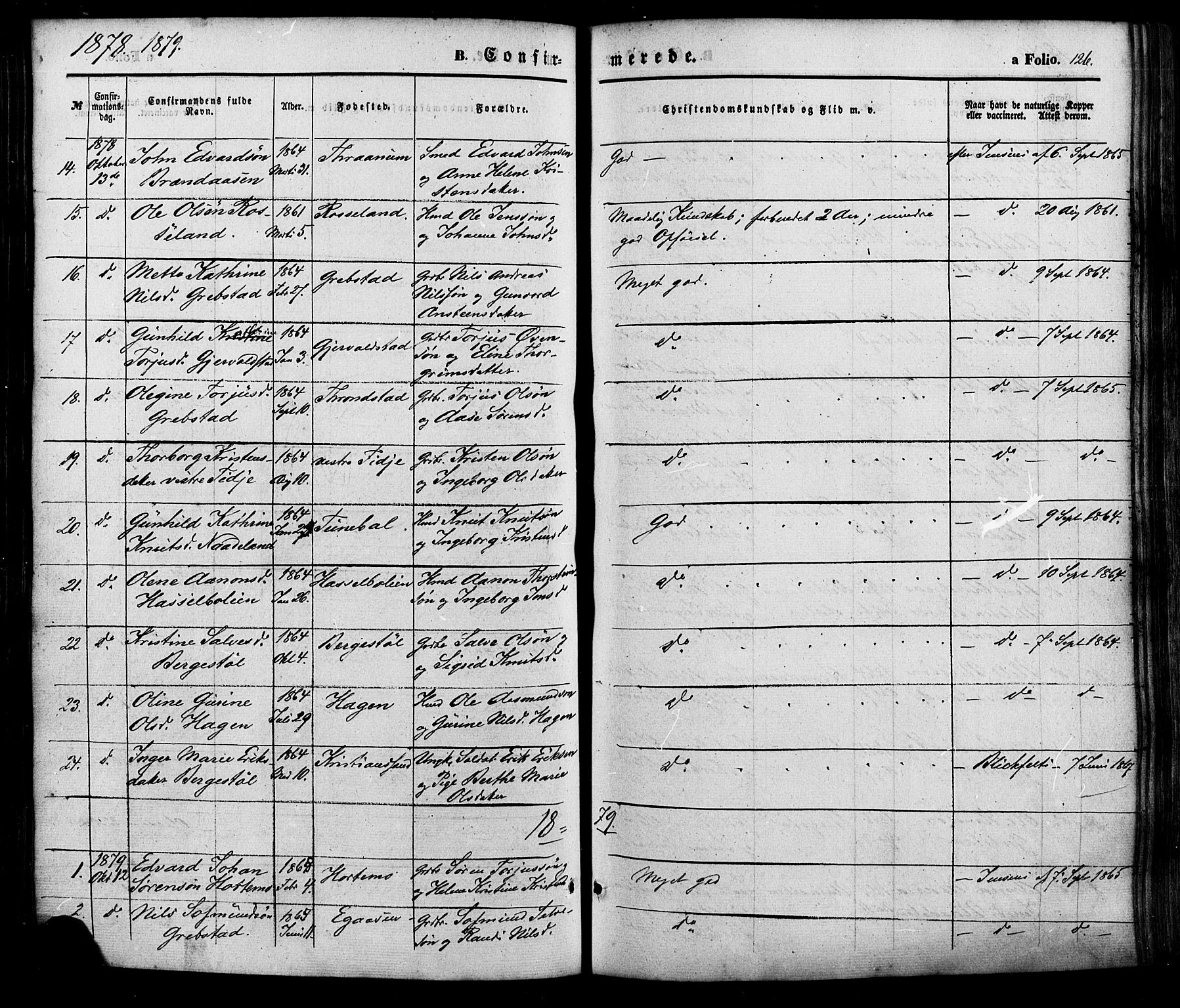Søgne sokneprestkontor, AV/SAK-1111-0037/F/Fa/Faa/L0002: Ministerialbok nr. A 2, 1854-1882, s. 126