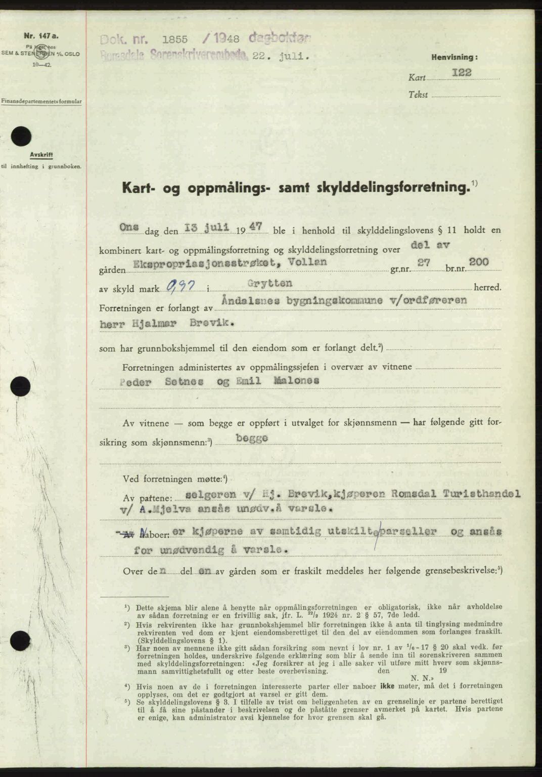 Romsdal sorenskriveri, SAT/A-4149/1/2/2C: Pantebok nr. A26, 1948-1948, Dagboknr: 1855/1948