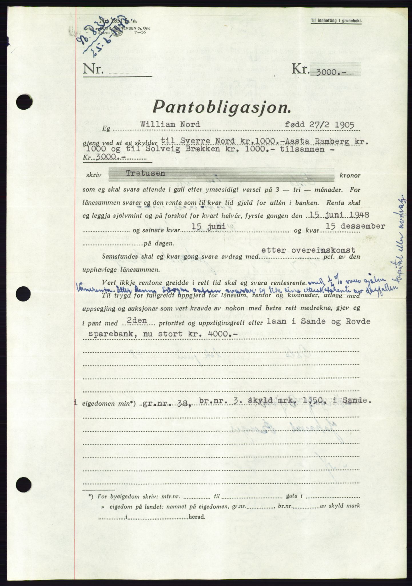 Søre Sunnmøre sorenskriveri, AV/SAT-A-4122/1/2/2C/L0116: Pantebok nr. 4B, 1948-1949, Dagboknr: 836/1948