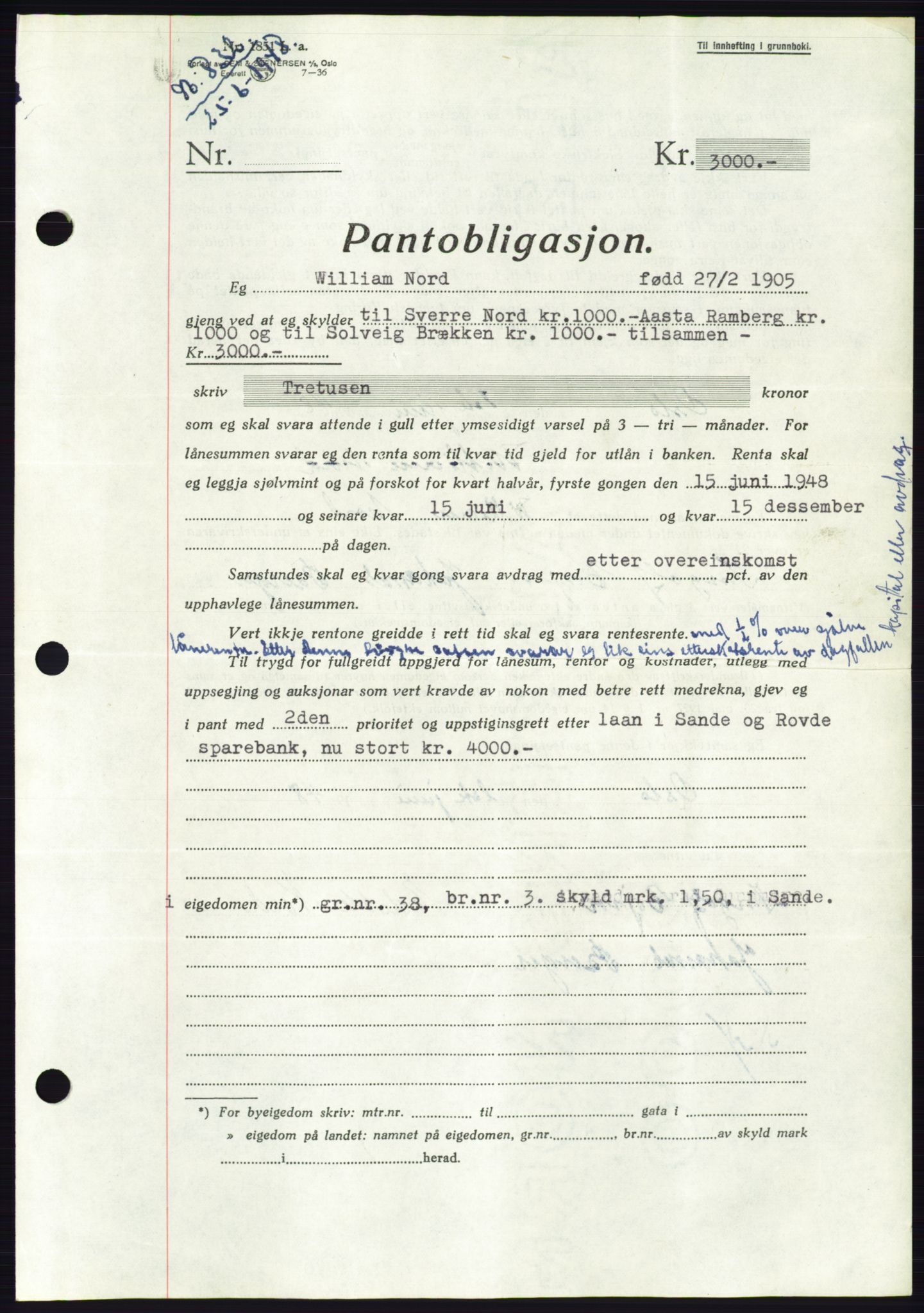 Søre Sunnmøre sorenskriveri, SAT/A-4122/1/2/2C/L0116: Pantebok nr. 4B, 1948-1949, Dagboknr: 836/1948