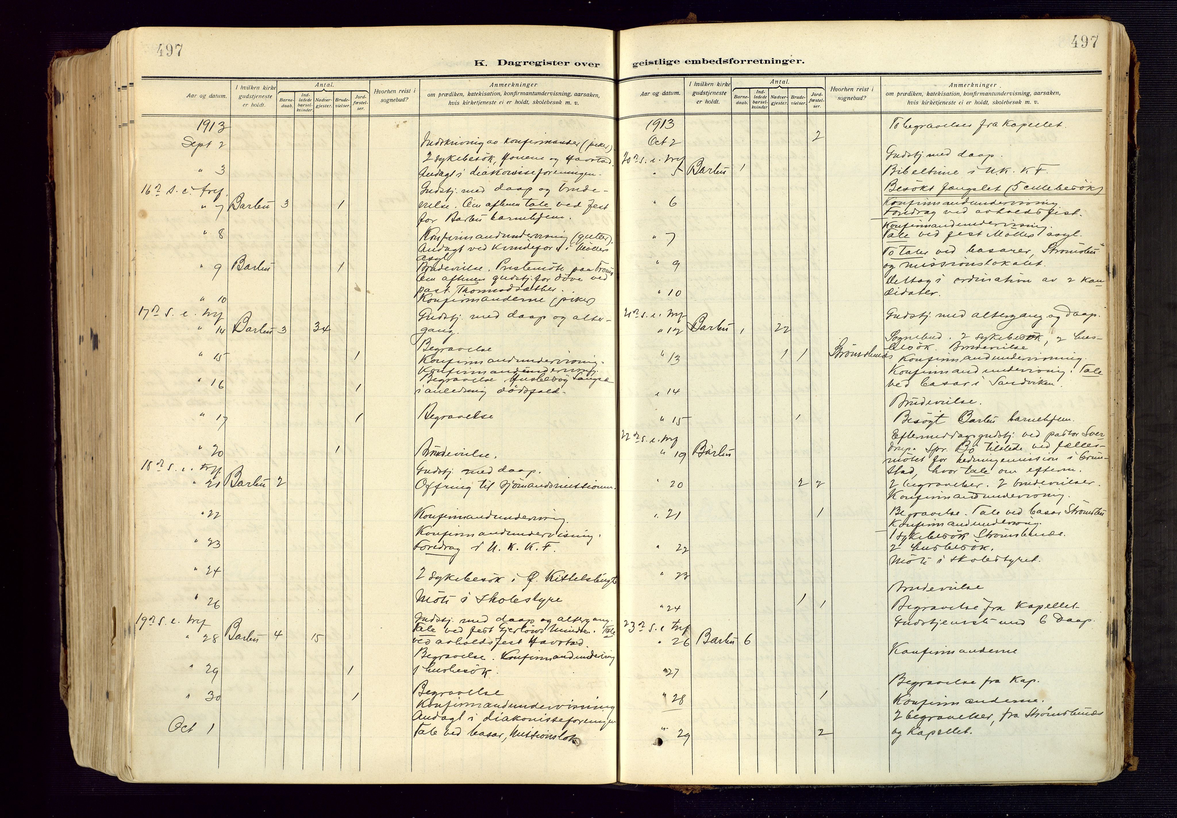 Barbu sokneprestkontor, AV/SAK-1111-0003/F/Fa/L0006: Ministerialbok nr. A 6, 1910-1929, s. 497