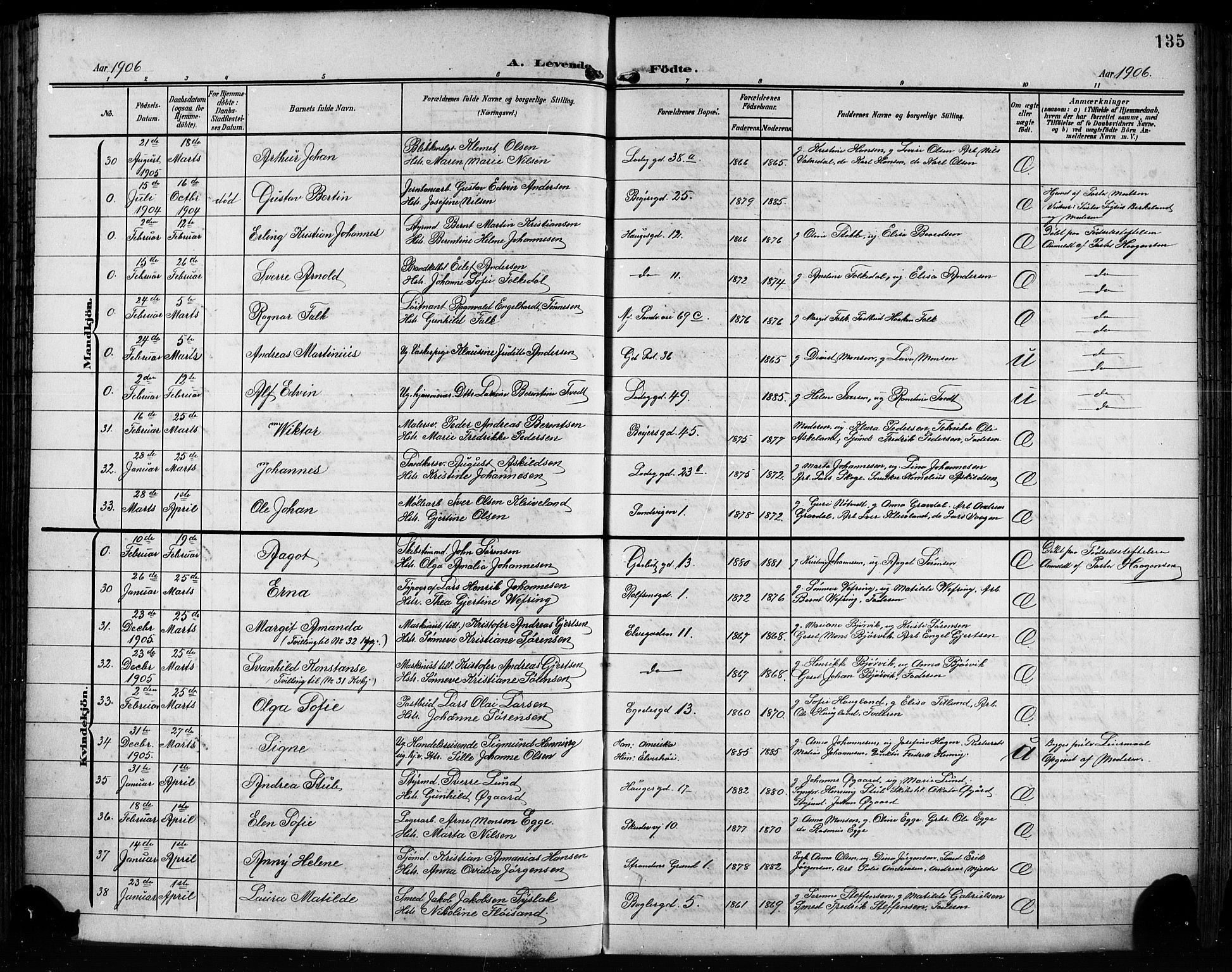 Sandviken Sokneprestembete, AV/SAB-A-77601/H/Hb/L0004: Klokkerbok nr. B 1, 1901-1914, s. 135