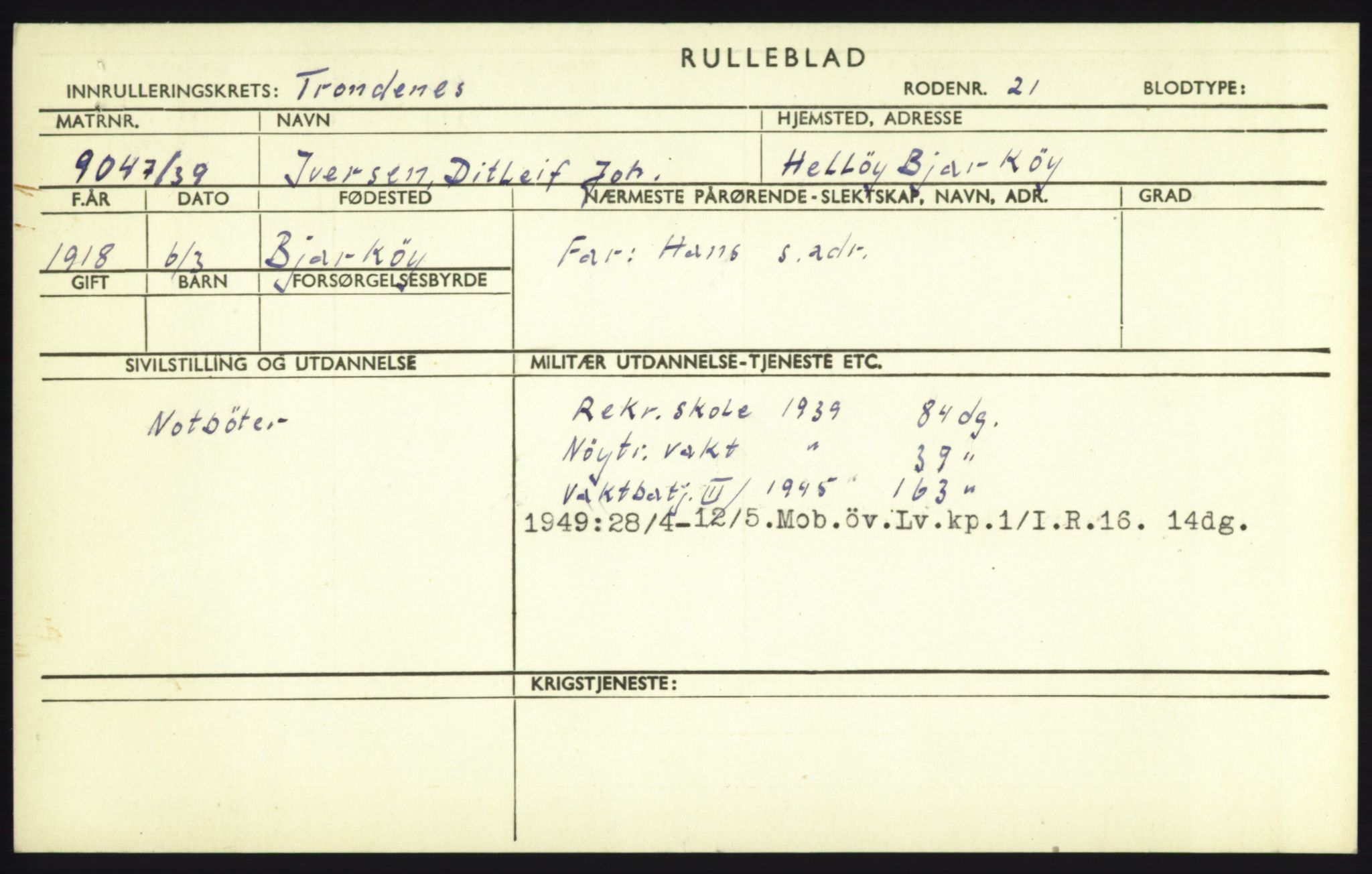 Forsvaret, Troms infanteriregiment nr. 16, AV/RA-RAFA-3146/P/Pa/L0023: Rulleblad for regimentets menige mannskaper, årsklasse 1939, 1939, s. 511