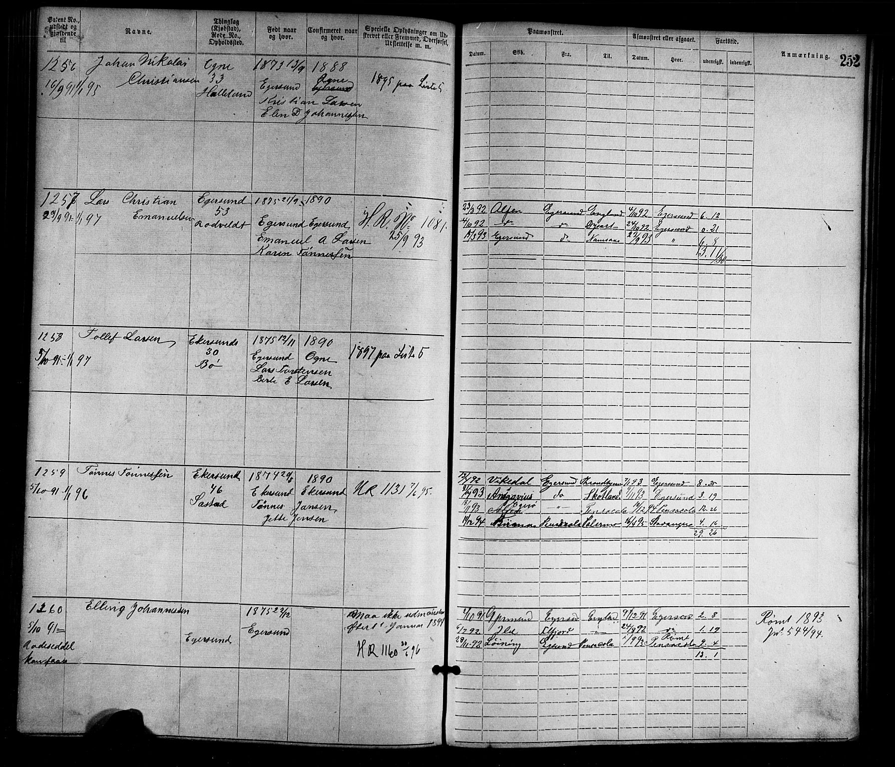 Egersund mønstringskrets, SAK/2031-0019/F/Fa/L0001: Annotasjonsrulle nr 1-1440 med register, O-1, 1869-1895, s. 277