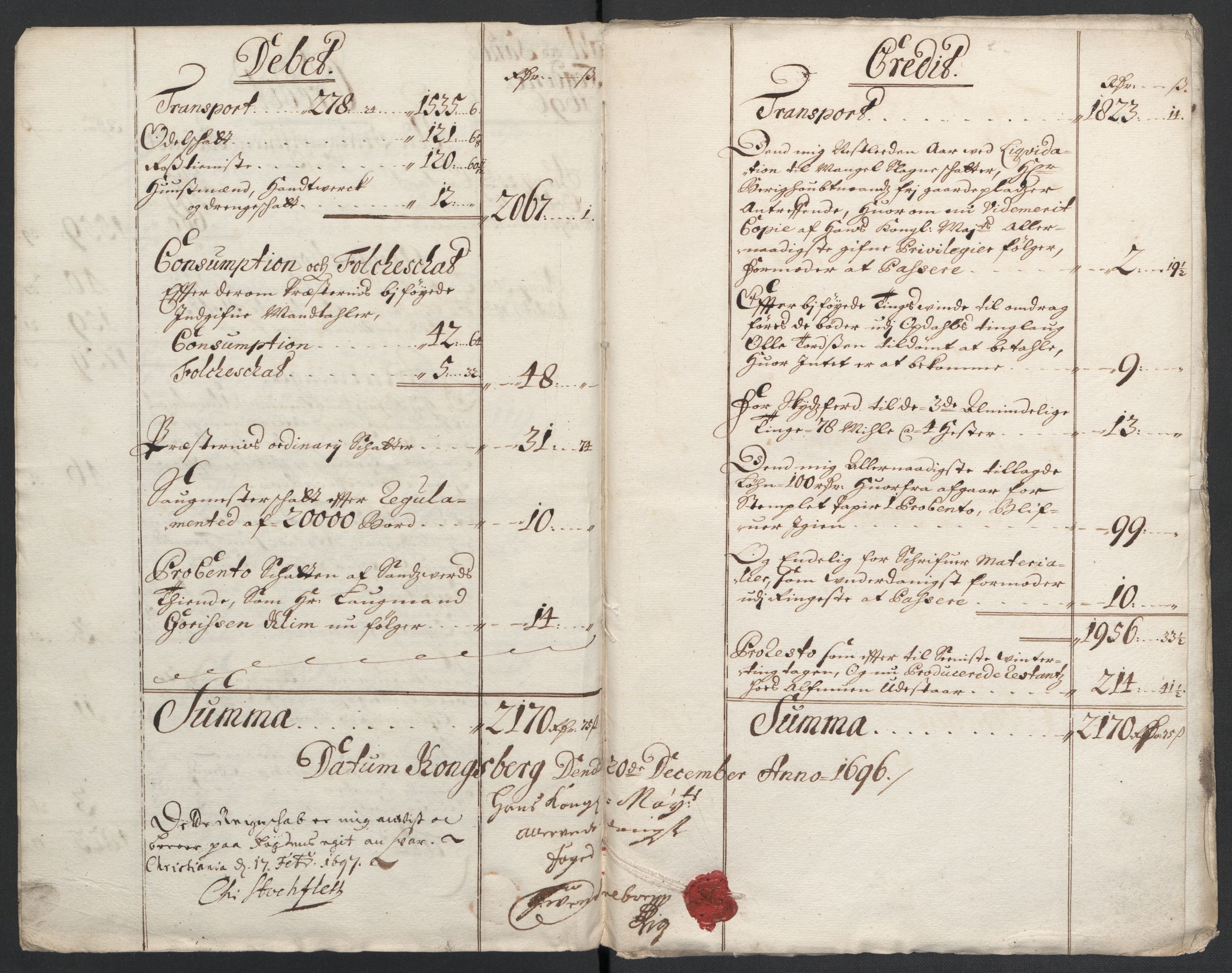 Rentekammeret inntil 1814, Reviderte regnskaper, Fogderegnskap, RA/EA-4092/R24/L1576: Fogderegnskap Numedal og Sandsvær, 1696-1697, s. 5