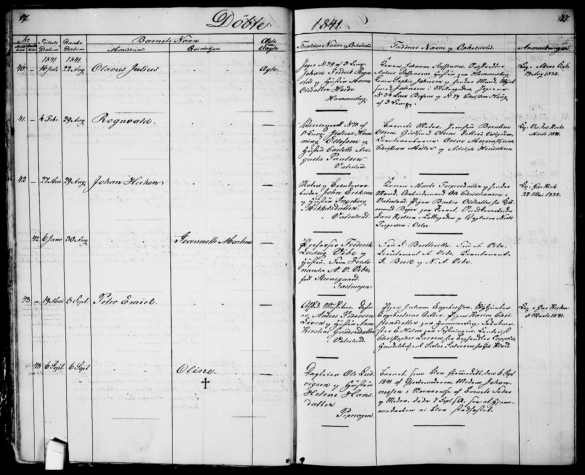 Garnisonsmenigheten Kirkebøker, AV/SAO-A-10846/G/Ga/L0005: Klokkerbok nr. 5, 1841-1860, s. 17