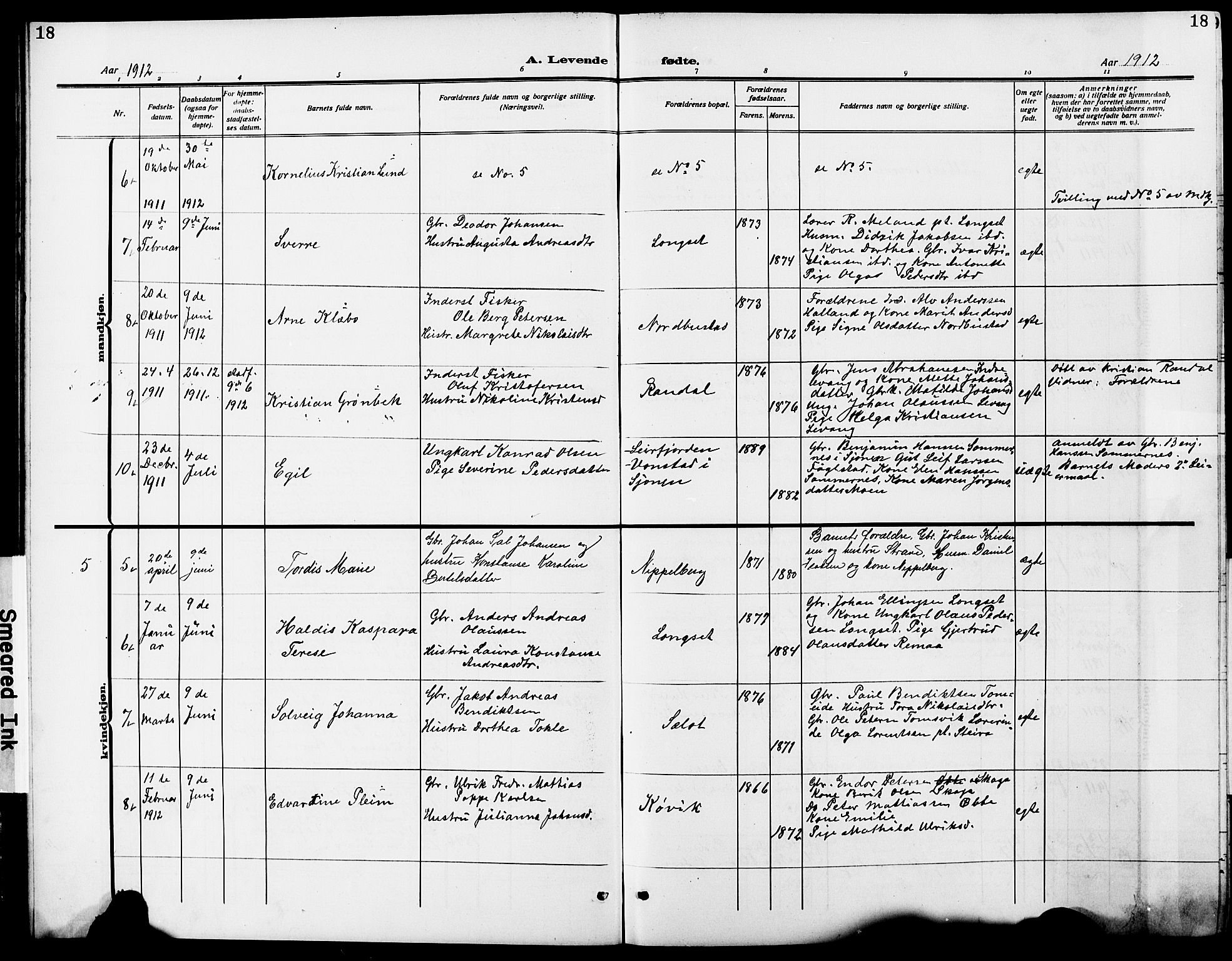 Ministerialprotokoller, klokkerbøker og fødselsregistre - Nordland, SAT/A-1459/838/L0560: Klokkerbok nr. 838C07, 1910-1928, s. 18