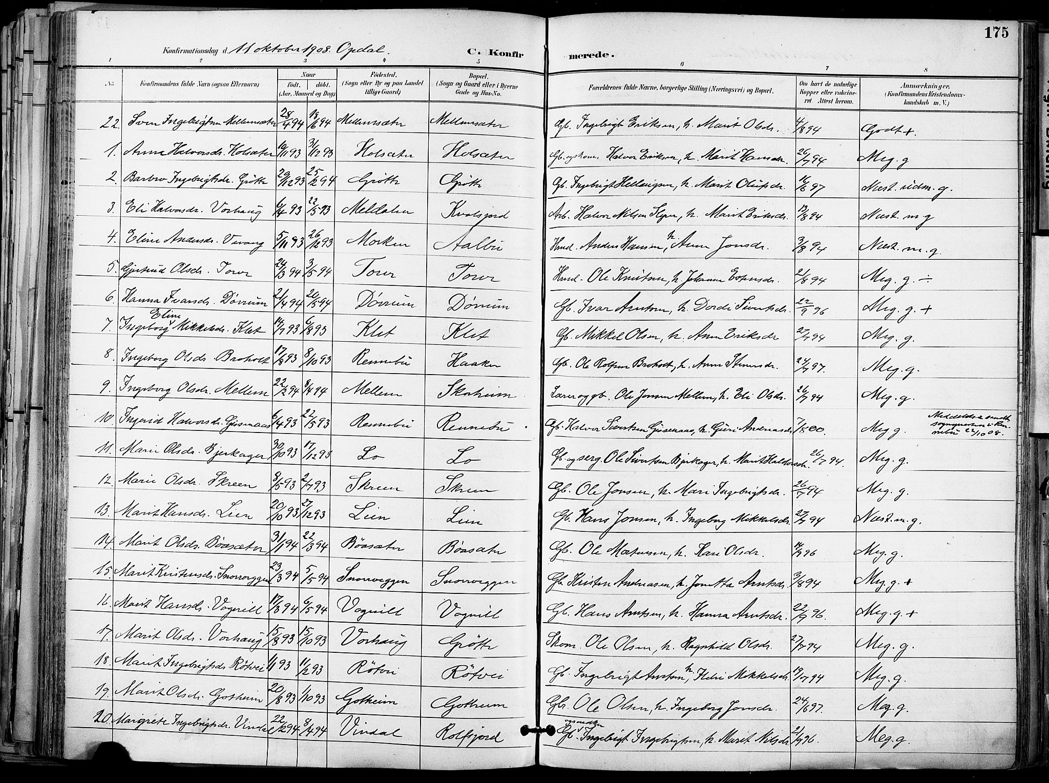 Ministerialprotokoller, klokkerbøker og fødselsregistre - Sør-Trøndelag, AV/SAT-A-1456/678/L0902: Ministerialbok nr. 678A11, 1895-1911, s. 175